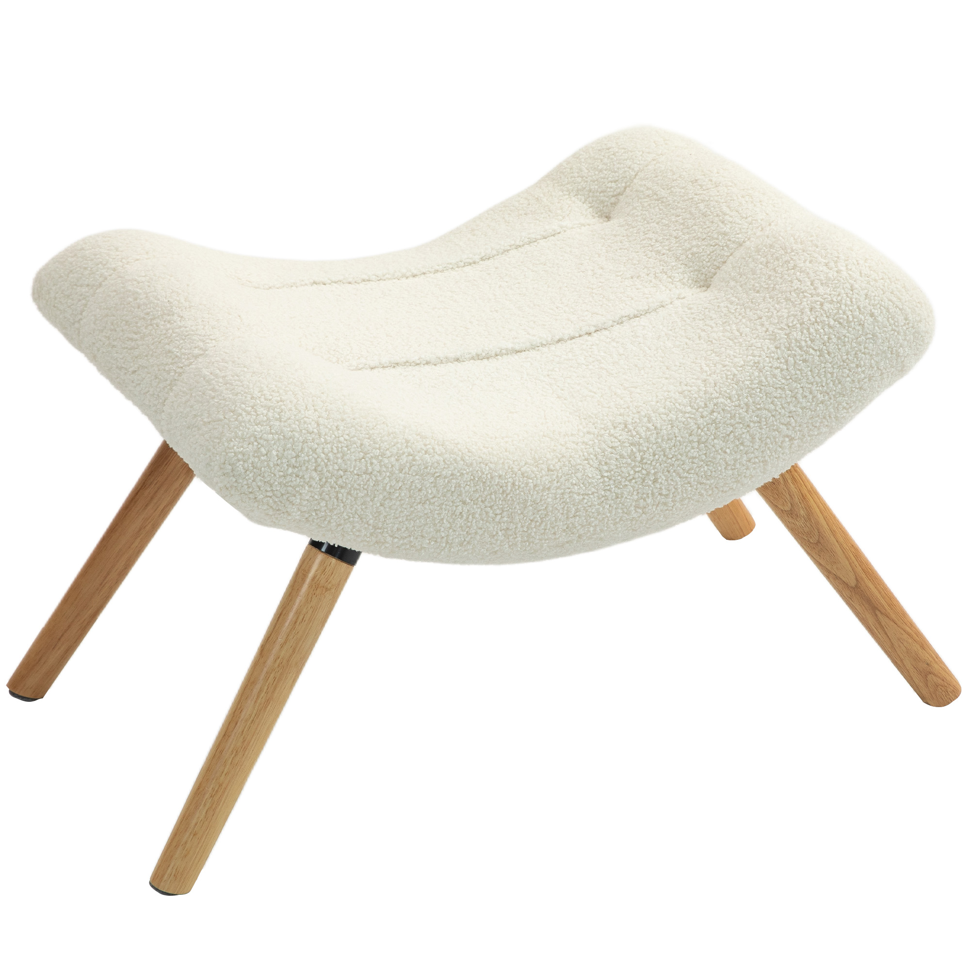 HOMCOM Moderner Fußhocker mit Fleece-Bezug und Holzbeinen, gepolstert, für Wohnzimmer, Schlafzimmer, Flur, Cremeweiß