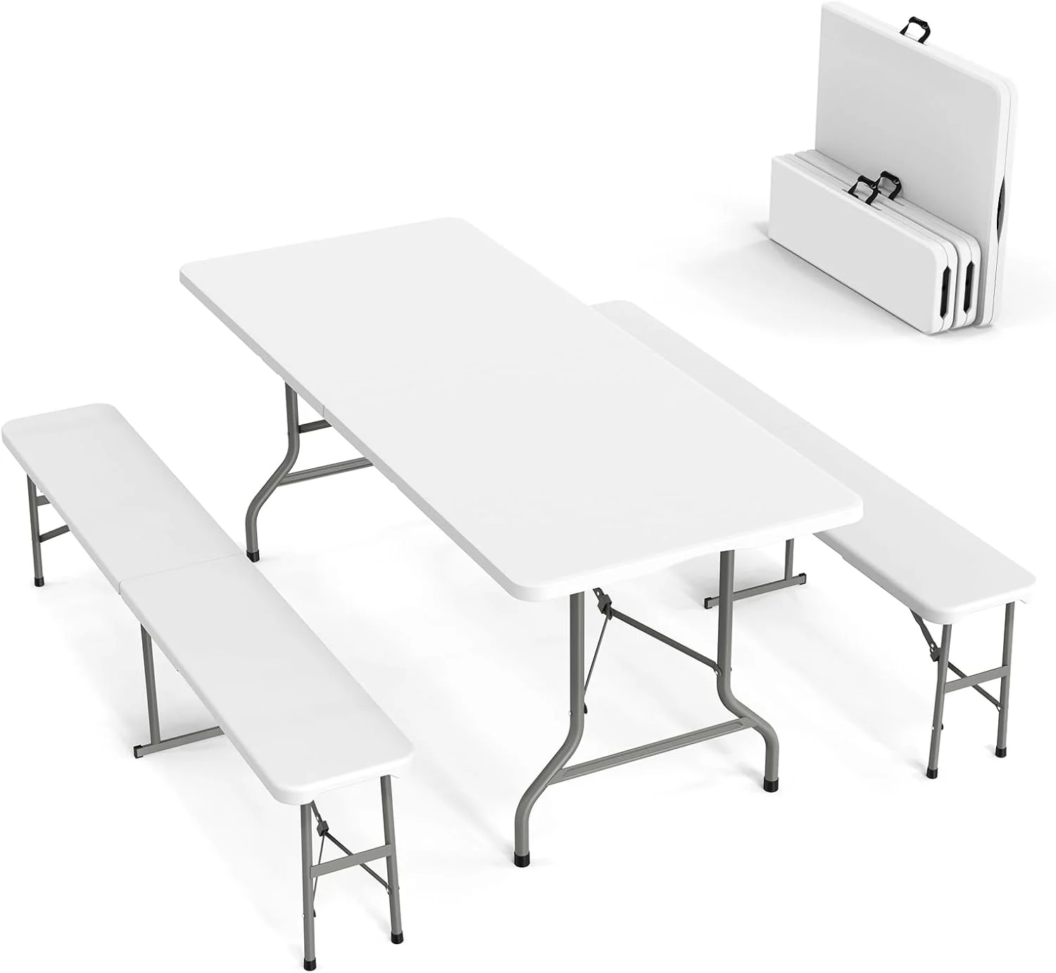 Picnic Table Set with 2 Benches 6 Feet Camping Table Chair Set