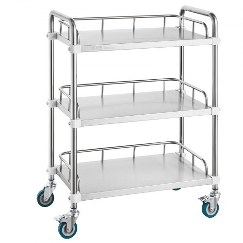 VEVOR Labor-Rollwagen, Rollwagen aus Edelstahl mit 3 Ablagen, Labor-Servierwagen mit Lenkrollen, Servierwagen Dentalwagen für Klinik, Labor, Krankenhaus, Salon, 670 x 395 x 867 mm