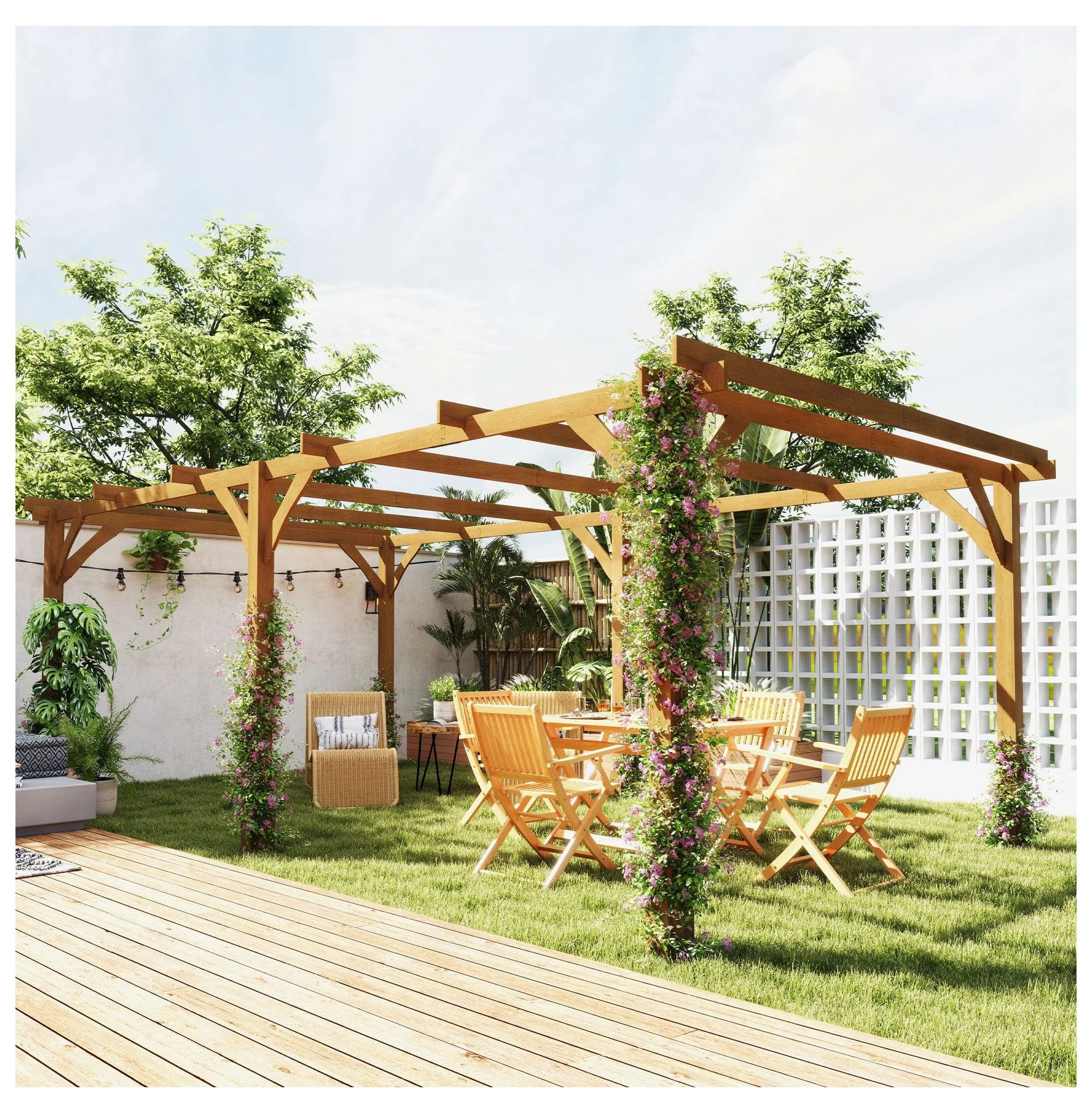 20x10ft Wood Pergola, Outdoor Gazebo Grape Trellis - Dark Brown
