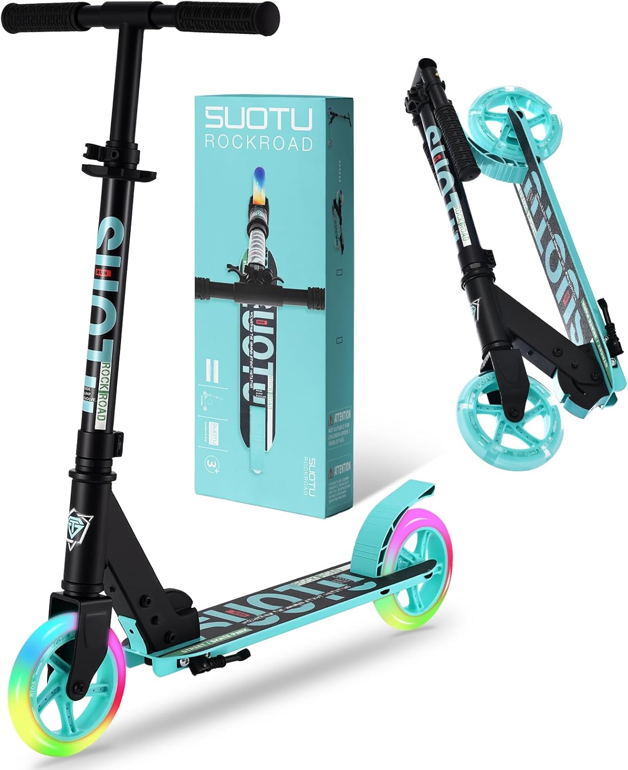 SUOTU Monopattino con 2 Ruote luminose a LED da 145 mm, Pieghevole, Regolabile in Altezza, Scooter per Bambini 3-12 Anni