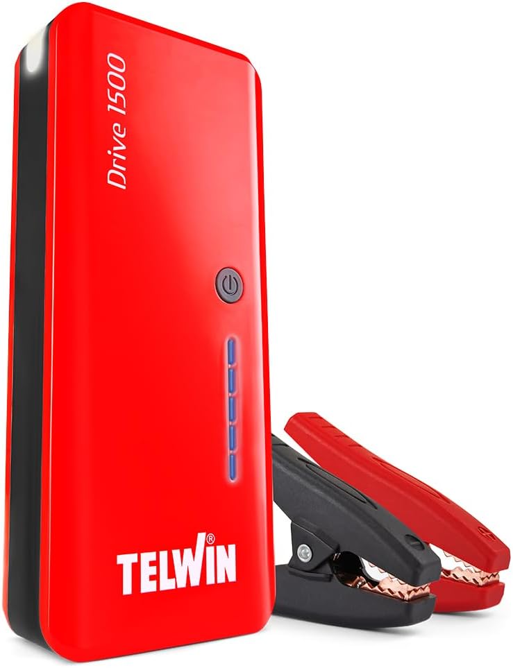 Telwin Drive 1500 Avviatore Booster Multifunzione 12V per Auto Moto Barche, 1500A + Powerbank
