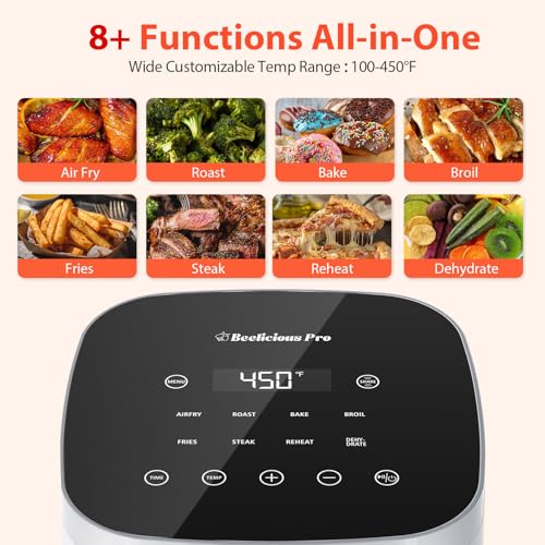 Air Fryer, Beelicious 8 in 1 Smart Compact 4QT Air Fryers,Shake Reminder,450°F Digital Airfryer with Flavor Lock Tech,Tempered Glass Display,Dishwasher Safe & Nonstick,Fit for 1 3 People,Bright White : Home & Kitchen