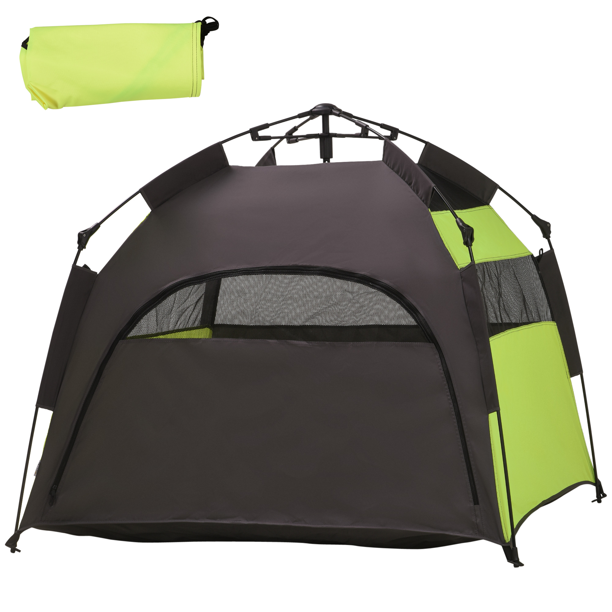 PawHut Haustierzelt Hundezelt Outdoor Tierzelt, 110 cm x 110 cm x 85 cm. Bodenspieße +  Transporttasche. Grün + Schwarz