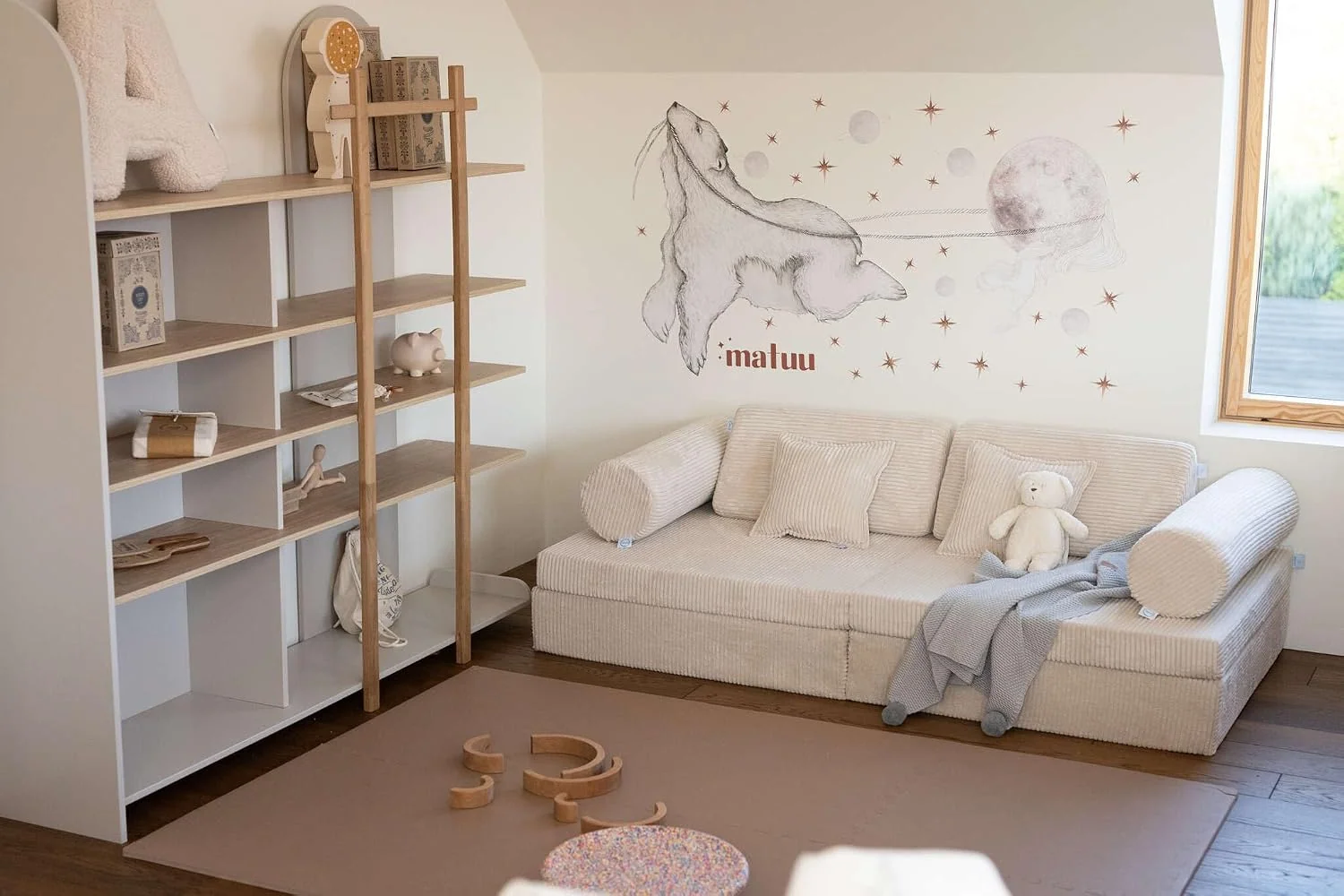 Mimii Sofa, Schaumstofffüllung, Cord, Beige, Comfort Spiel für Kinder aus Schaumstoff & Cord in -, Modulare Kindercouch ausklappbar - Waschbarer Bezug