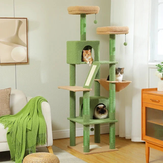 Large Cat Tree �C Multi-Level with Sisal Posts, Hideaway & Hanging Toys