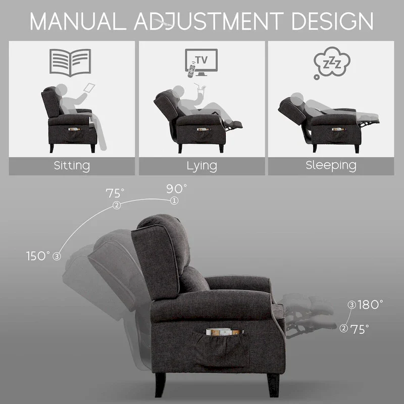Manual Pushback Recliner Adjustable Accent Chair Wingback Armchair Set of 2