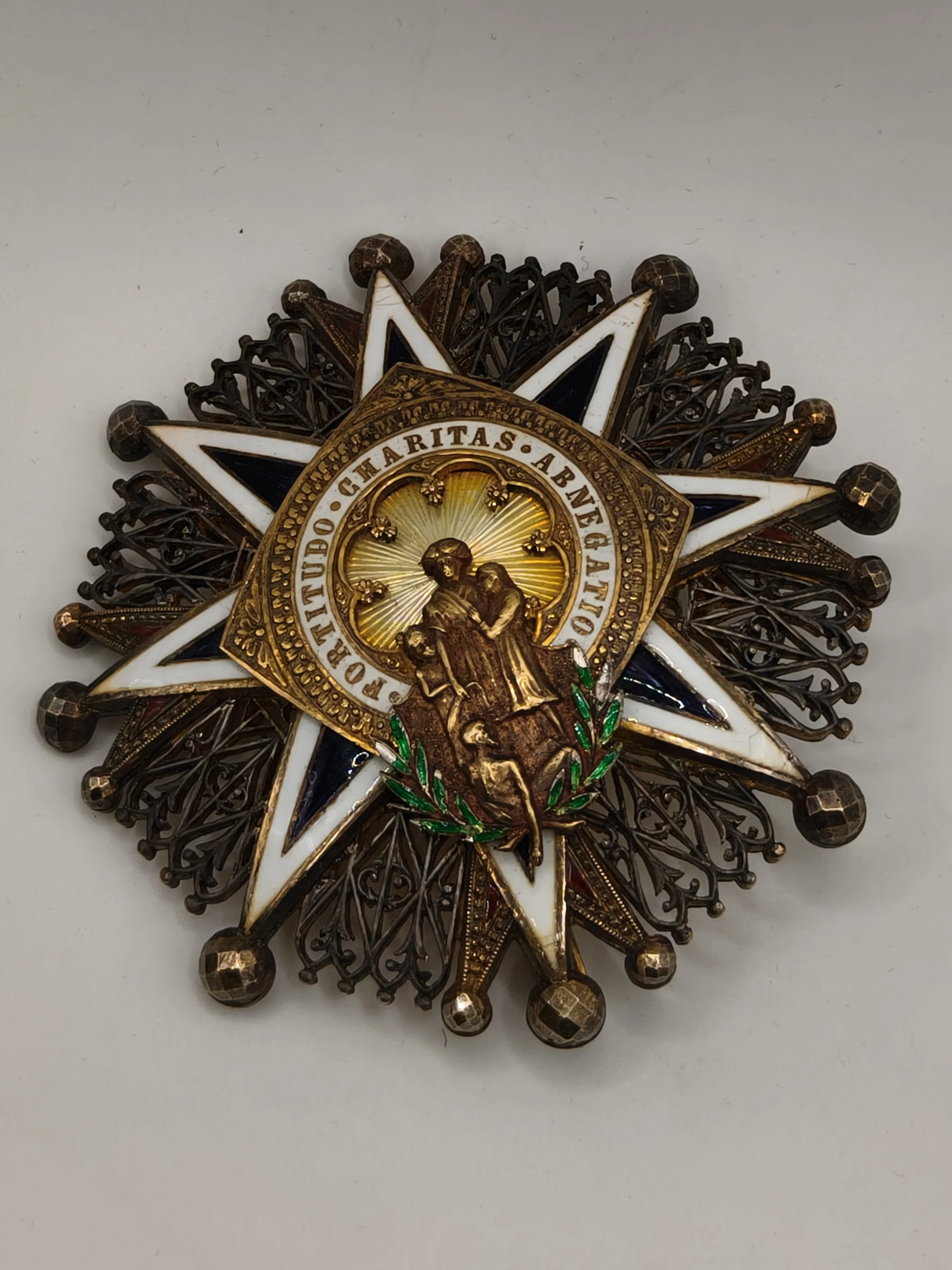Grand cross Charity order. Spain Monarchy. Castells model.