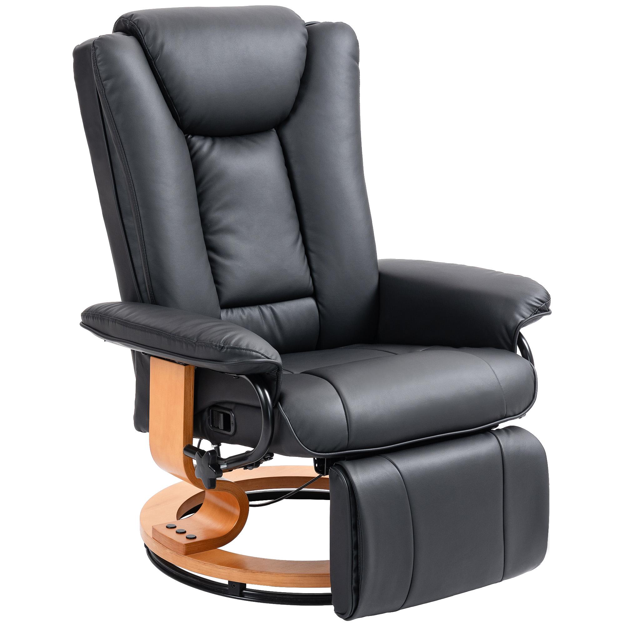 Relaxstoel met Ligfunctie, Draaibaar, tot 150 kg, Kunstlederbekleding, Stalen Frame, Zwart