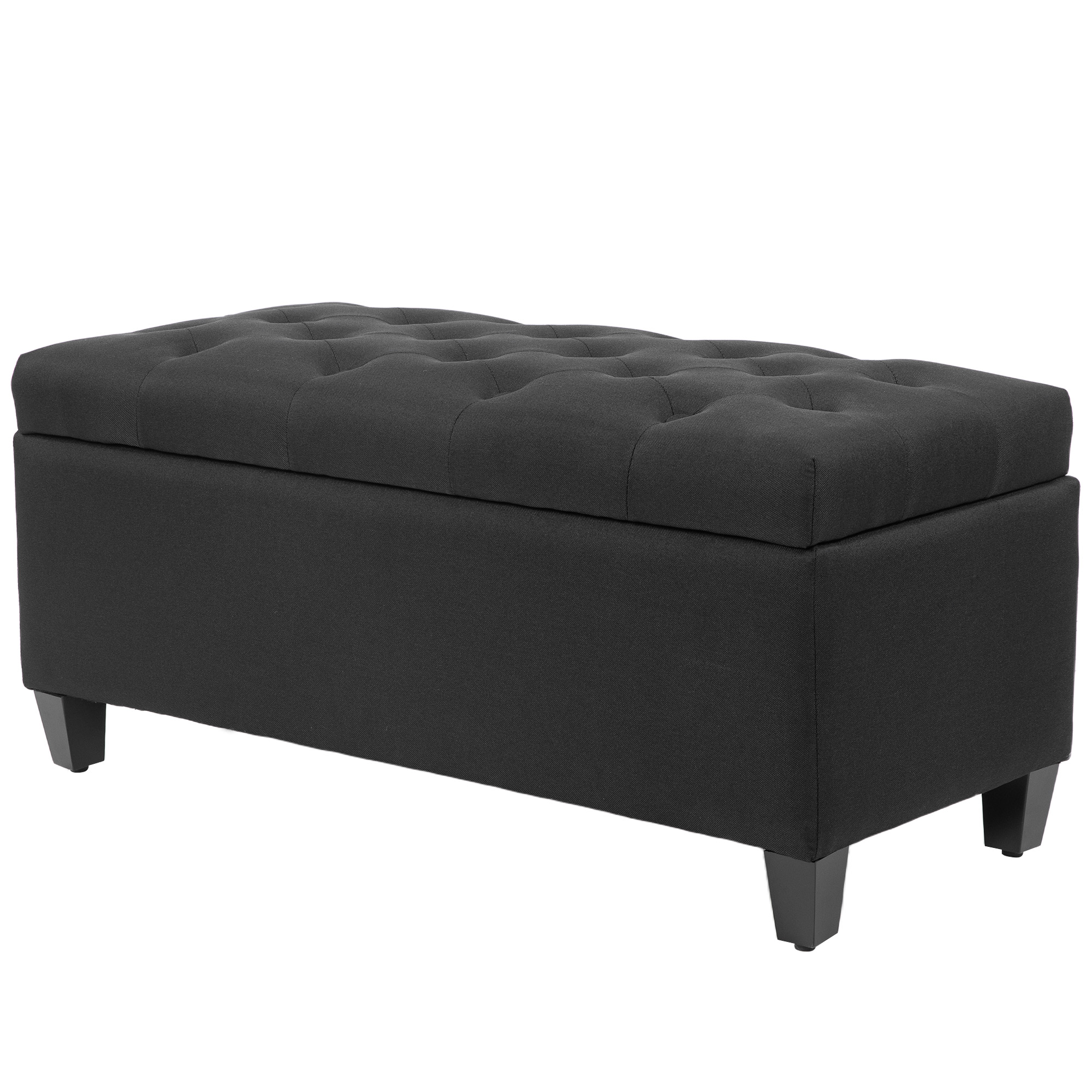 Zitbank met Opbergruimte, Halbank, Linnenachtig Polyester, Rubberhout, Zwart, 100 x 40 x 44 cm