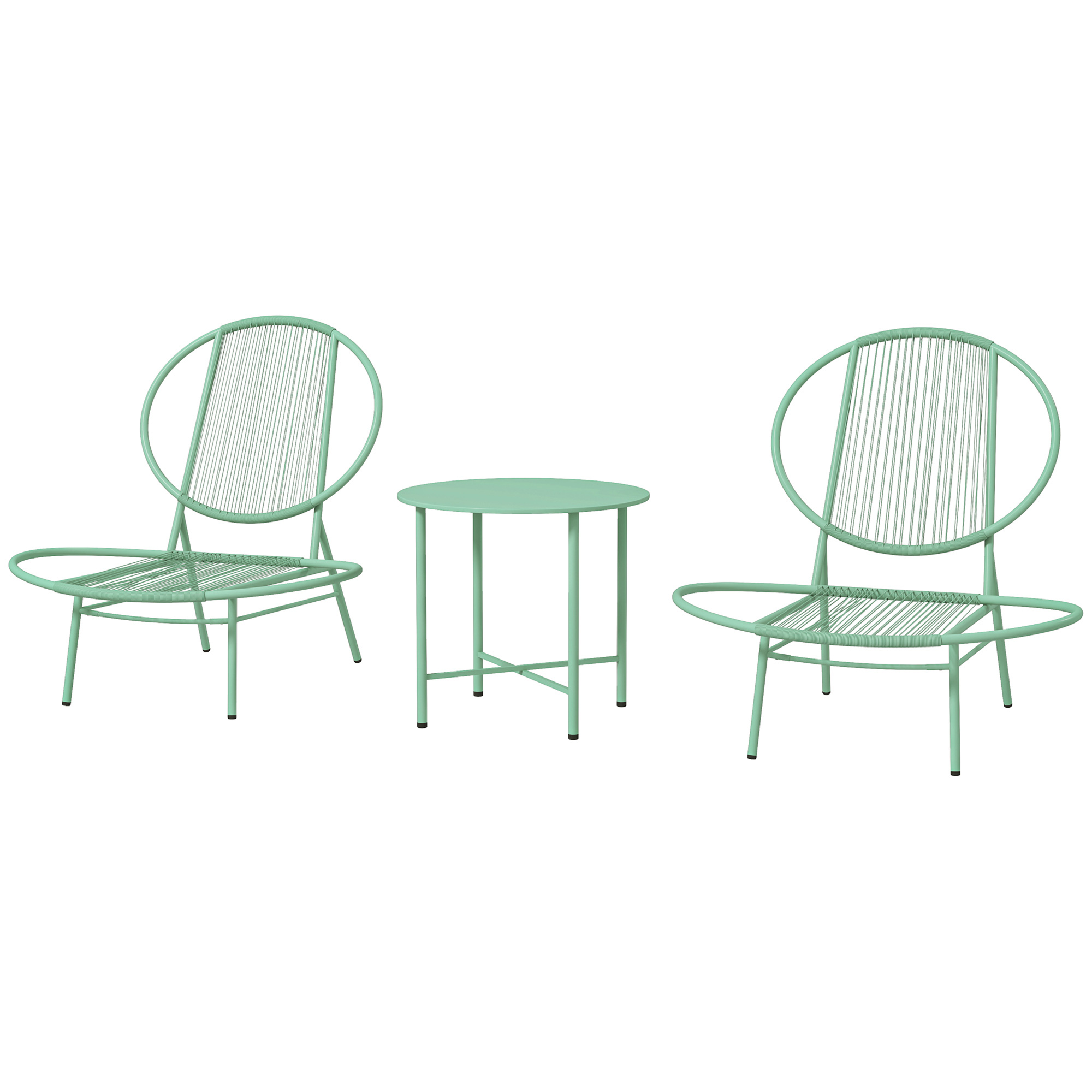 Outsunny Bistro-Set 3-teilig aus Polyrattan Wetterfest Gartenmöbel Set mit Bistrotisch Muschelförmige Gartenstühlen Grün