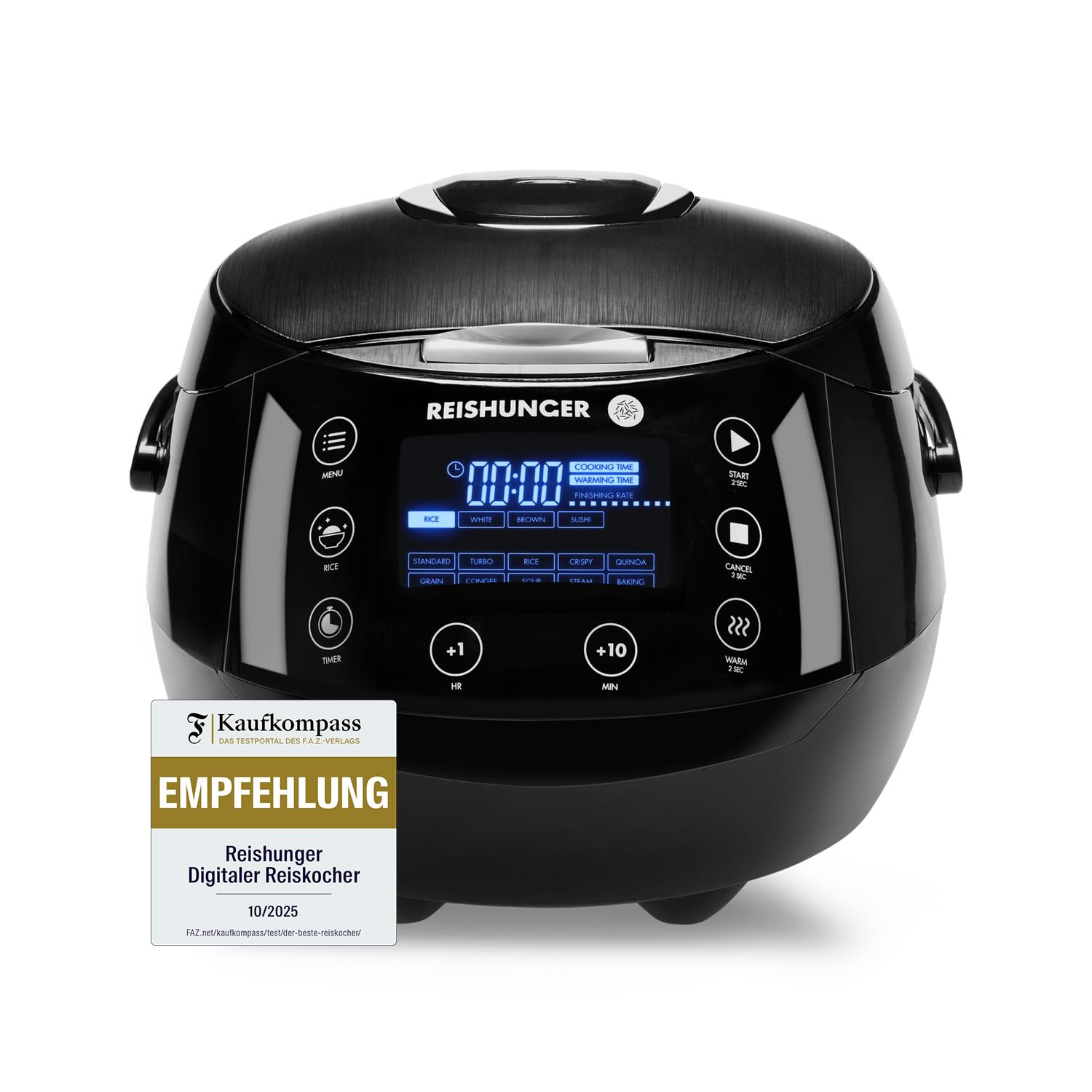 Reishunger digitaler Reiskocher und Dampfgarer 1,5L schwarz mit Timer und Warmhaltefunktion