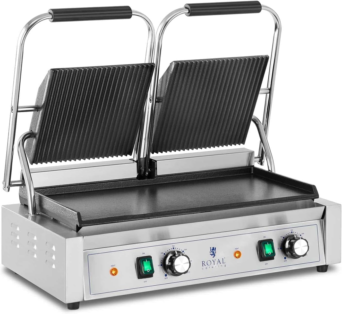 Royal Catering RCPKG-3600-M Doppio grill a contatto ondulato + liscio, 3.600 W, elettrogrill a contatto