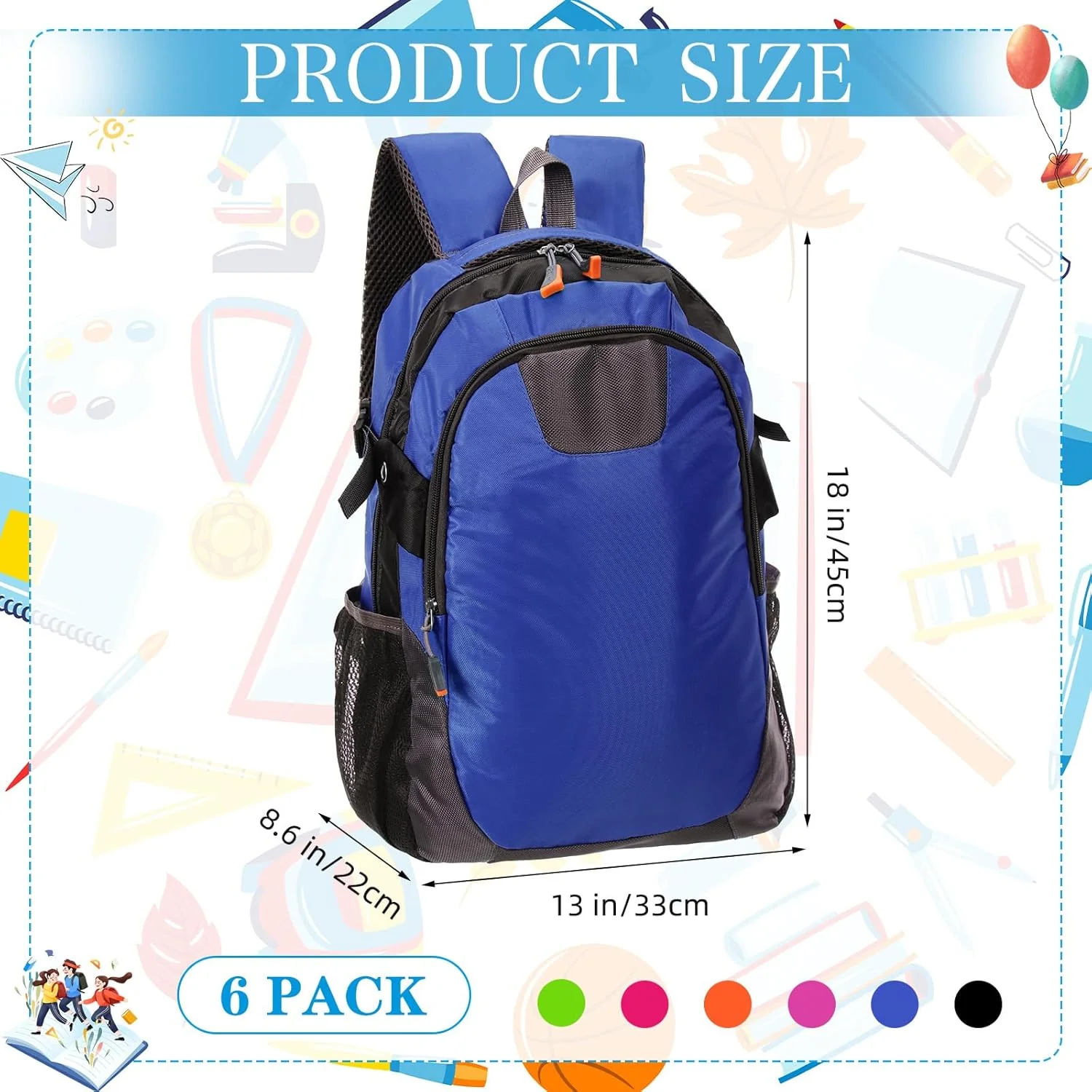 6 Pack 17 Inch School Backpacks Bulk for Students Donation