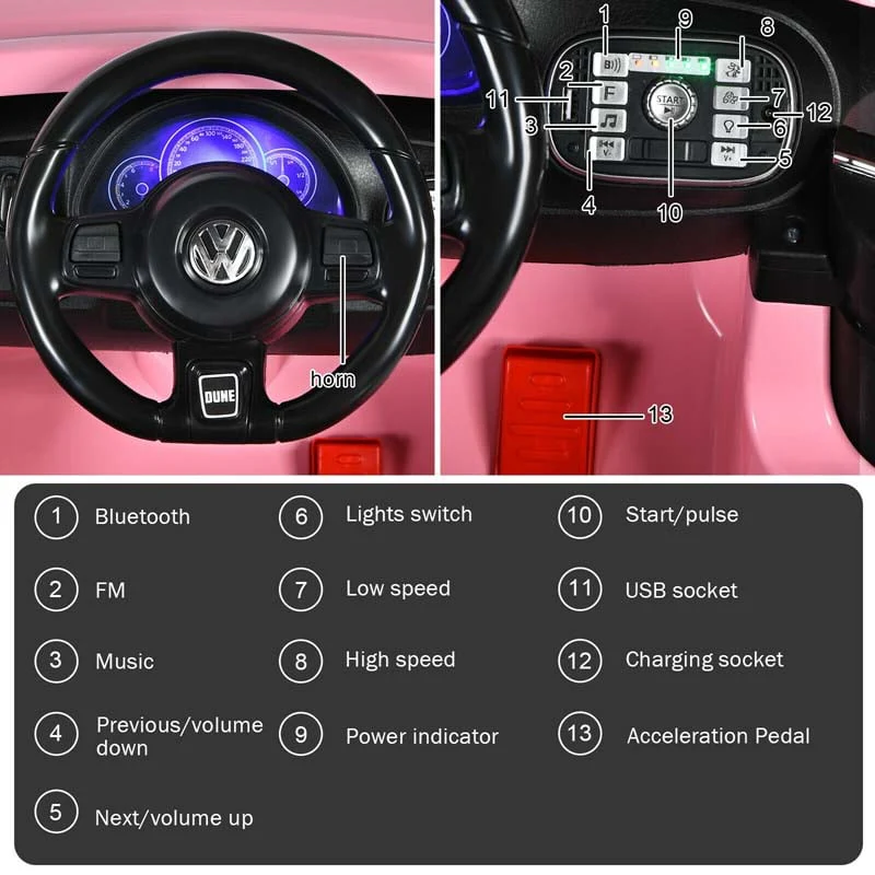 Eletriclife Volkswagen Beetle Kids Electric Ride On Car with Remote Control