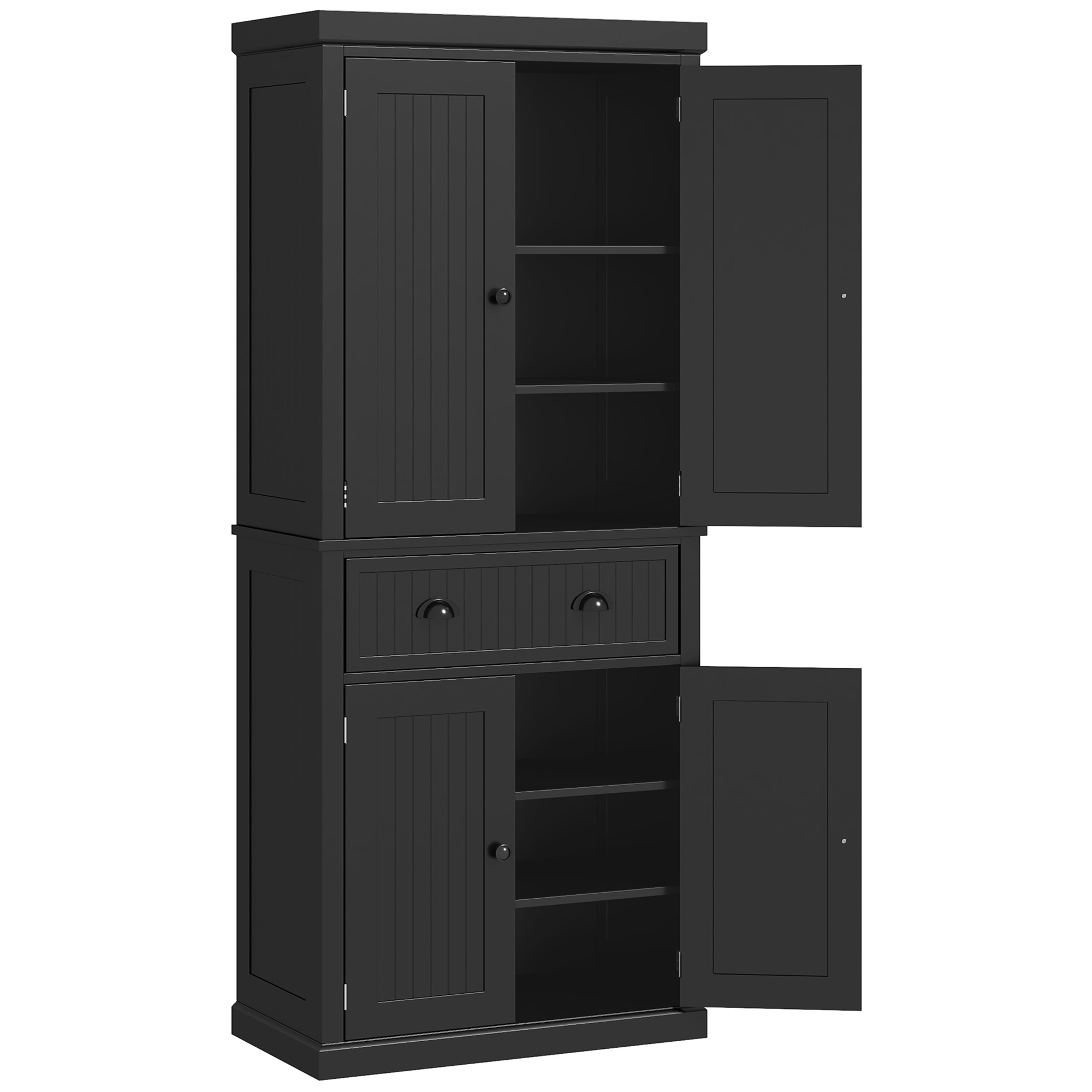 HOMCOM Küchenbuffet Küchenschrank Multi-Lagerung verstellbare Regalbretter 4 Türen und große Schublade 76,2 x 40,2 x 183 cm Schwarz