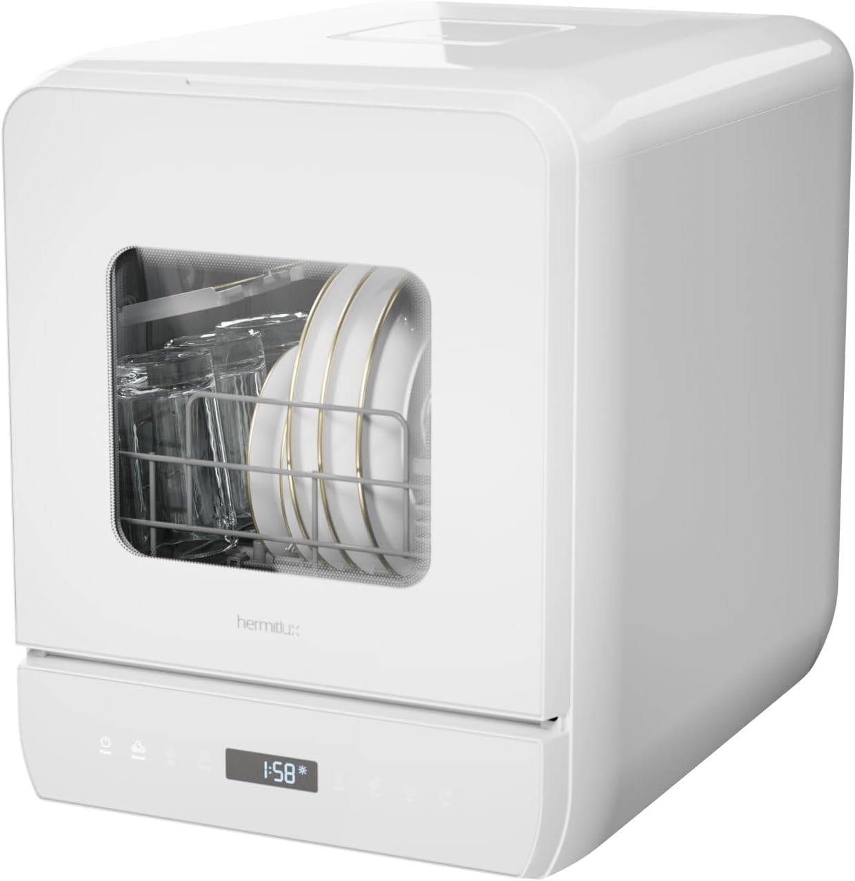 Hermitlux Lavastoviglie Portatile 6+1 Programmi di Lavaggio, 5 Coperti e Serbatoio dell'Acqua da 5L