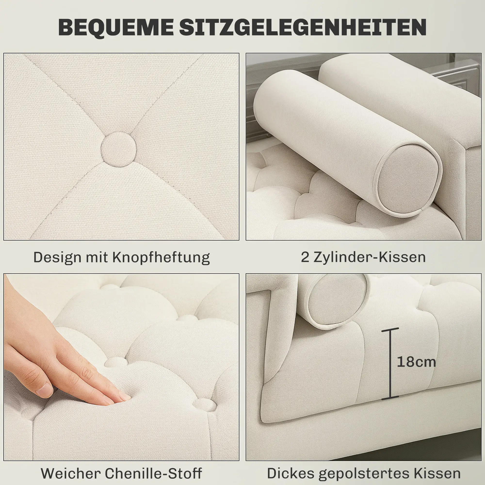 HOMCOM Polsterbank Vintage-Design Chenille Komfort Armlehne Beige