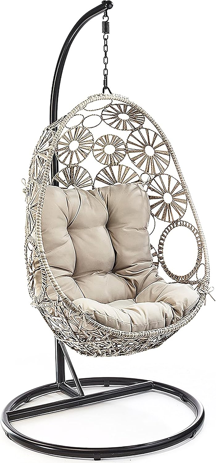 Kobolo Hängekorb Hängesessel Flower mit Gestell Relaxzone Polyrattan grau meliert - geeignet für den Innenbereich geschützten Außenbereich Belastbar bis 120kg