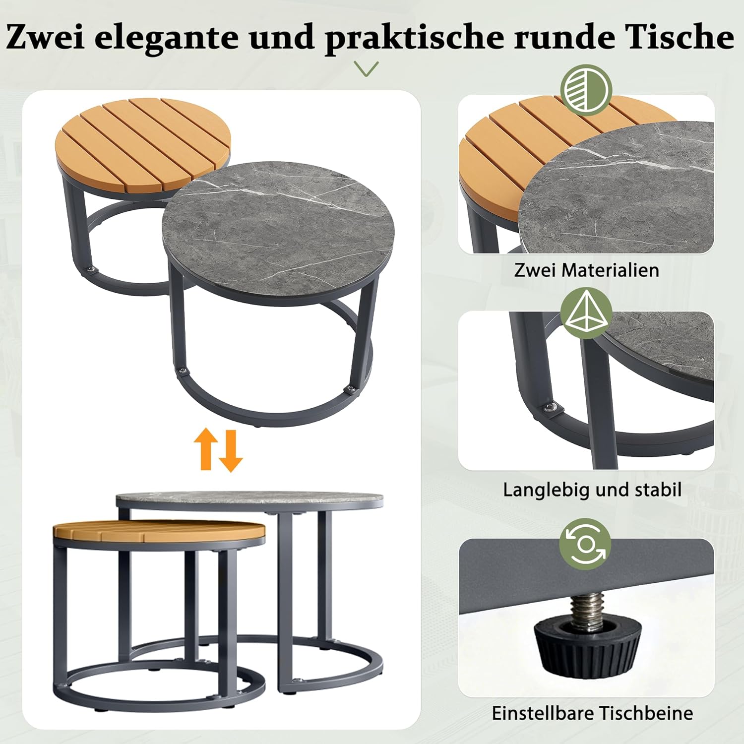 Garten Lounge Set für 5-6 Personen, Ecksofa und Sessel-Sofa mit Höhenverstellbaren Tischbeinen, Abnehmbaren Wasserabweisenden Kissen, Modular für Balkon Garten Terrasse, B - Grau