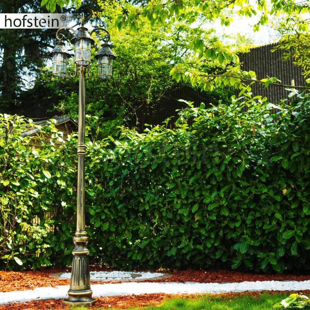 HOFSTEIN Kandelaber Tolep, Außenwegeleuchte aus Metall/Glas in Braun/Gold/Klar, Wegeleuchte im Antik/Retro/Vintage-Design für Garten, Außenbereich, Hof, 220 cm, 3 x E27, IP44