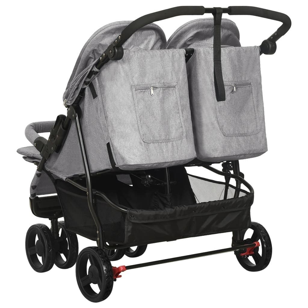 Kinder-Buggy aus Stahl, Leinenstoff in Hellgrau