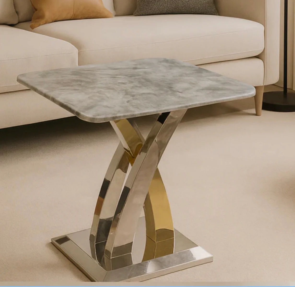 Lucy Side Table with Silver & Gold Legs – Luxury Modern End Table