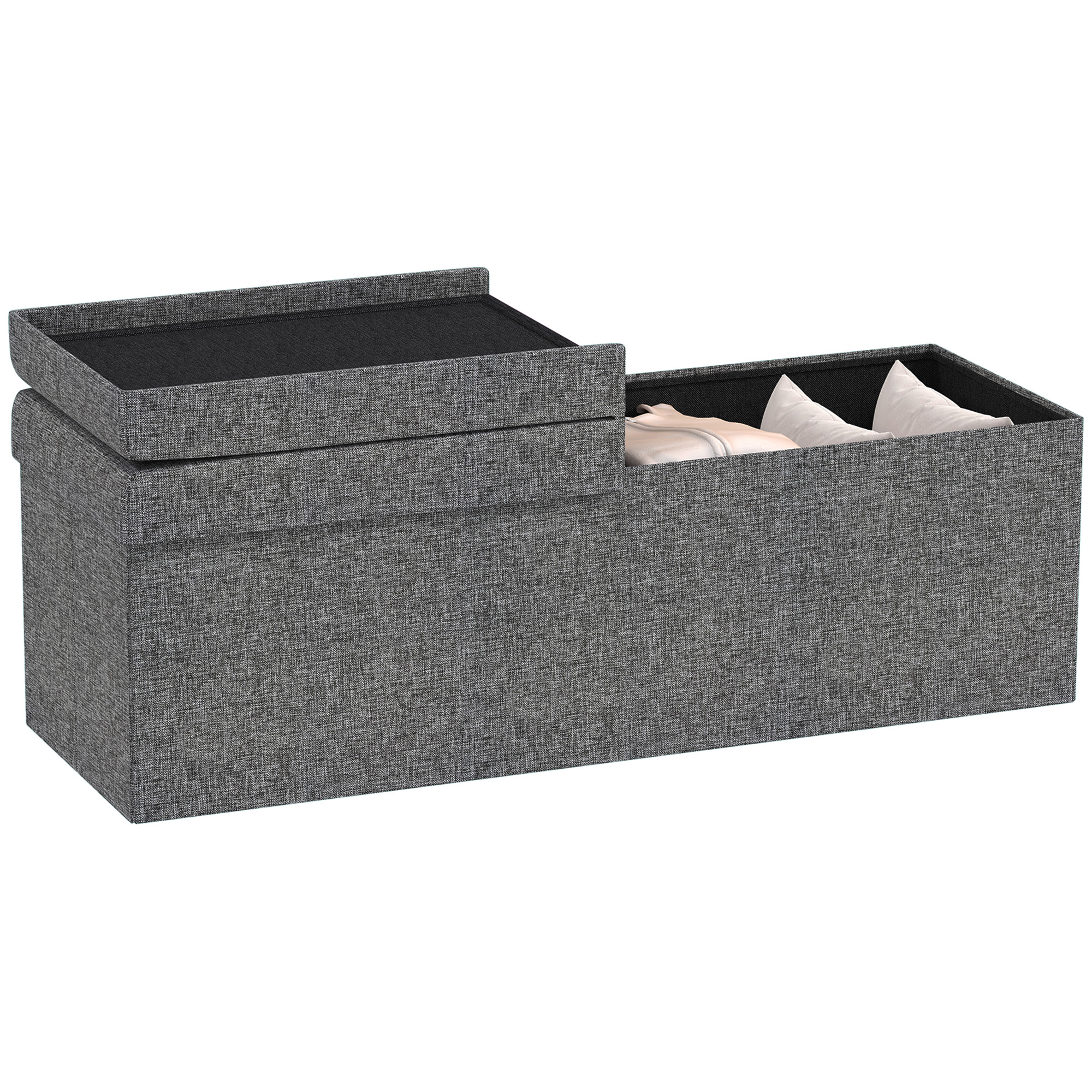 HOMCOM Fußhocker mit Stauraum, faltbares Design, weiche Polsterung, für Flur, Wohnzimmer, Schlafzimmer, Dunkelgrau