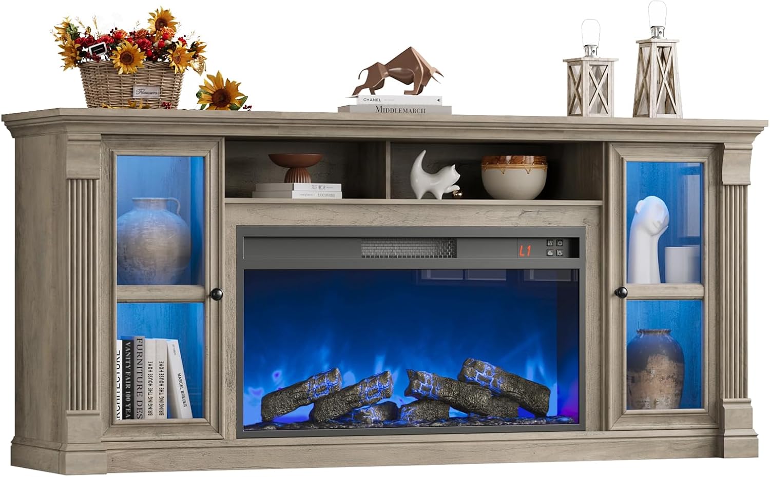 Farmhouse Fireplace TV Stand Up to 80