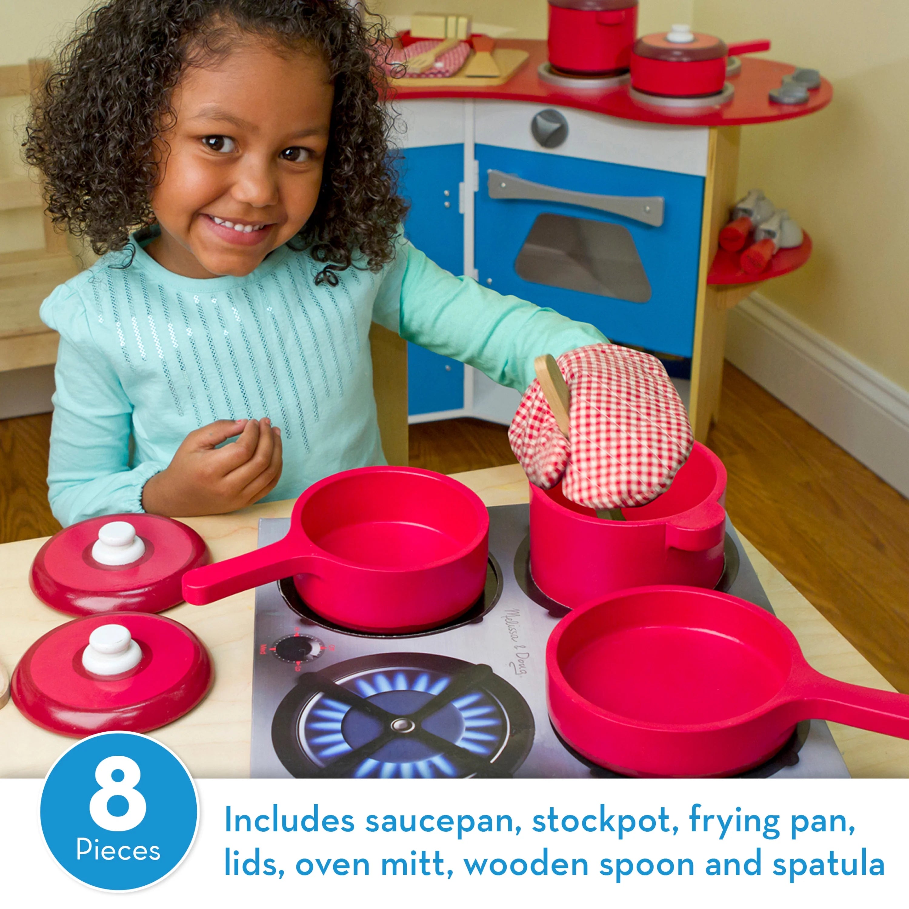 Melissa & Doug Deluxe Wooden Kitchen Accessory Play Set &ndash; Pots & Pans (8 pcs)