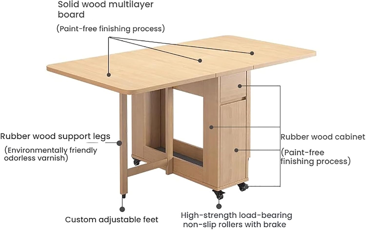 Tavolo da pranzo pieghevole in legno allungabile con 4 sedie, design a foglia di 140 cm, per cucina, sala da pranzo, soggiorno, ristorante, salvaspazio, elegante e versatile