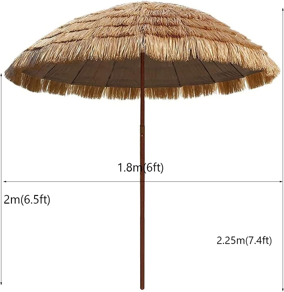 Garten Parasols Hawaii Stroh Parasole, Regenschirme für den Außenpool, faltende Stroh -Terrassen -Regenschirm, 2 m/7,4 Fuß runden Garten Parasol Café Housewares Windproof Portable Outdoor Parasols