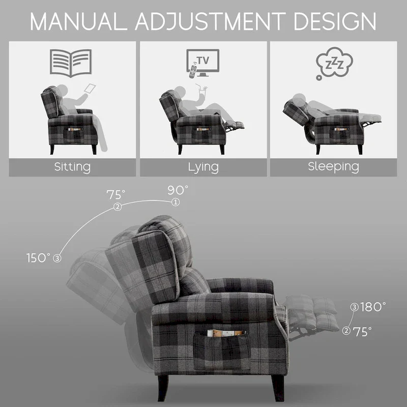 Manual Pushback Recliner Adjustable Accent Chair Wingback Armchair Set of 2
