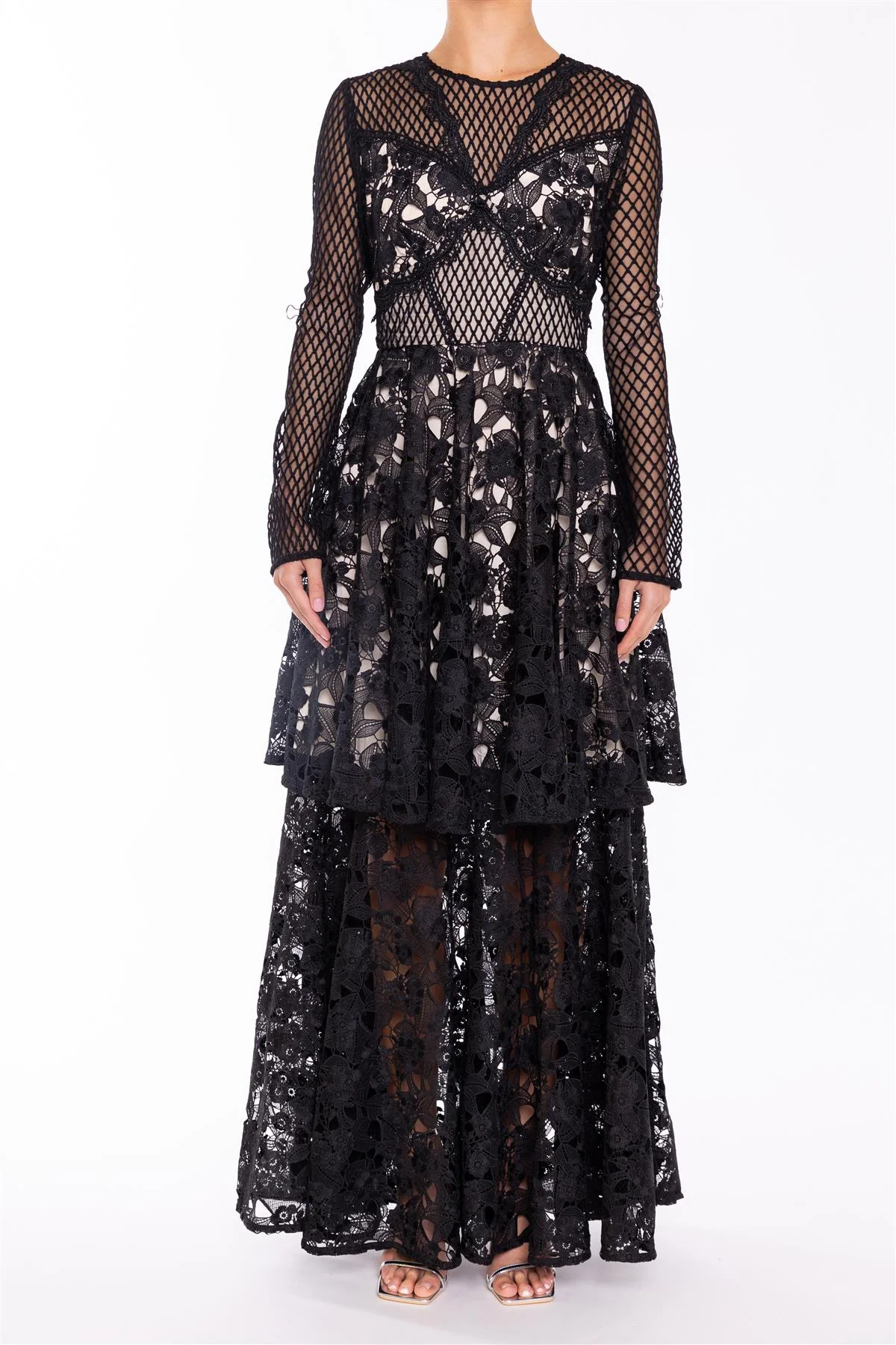 Elsie Patchwork Black Lace Layered Maxi Dress