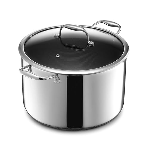 HexClad Pentola ibrida antiaderente da 10 litri con coperchio in vetro temperato, lavabile in lavastoviglie, adatta a induzione, compatibile con tutti i piani cottura : Amazon.it: Casa e cucina