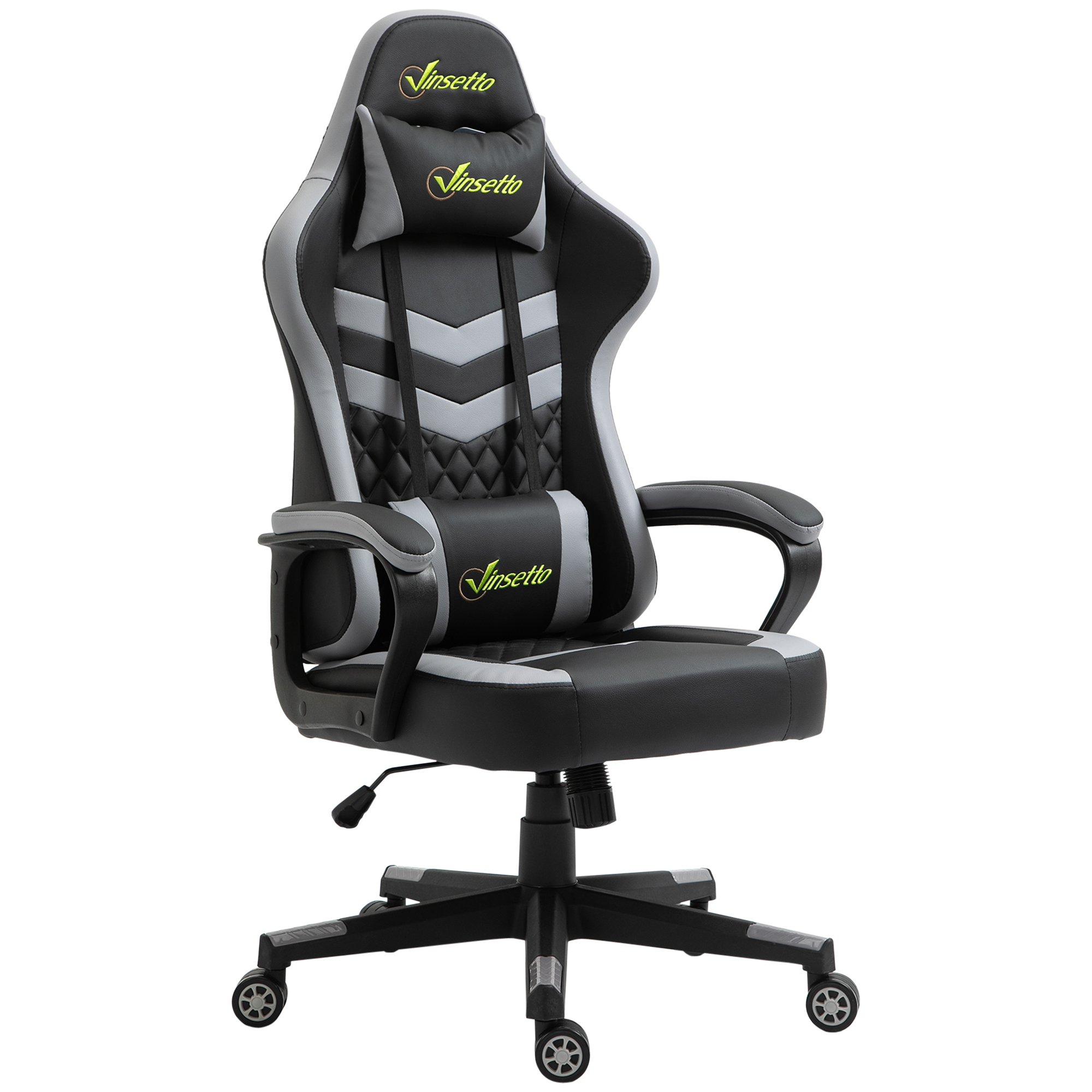 Vinsetto Gaming-Bürostuhl Gamer-Stuhl mit Nackenstützkissen und Lendenstütze Höhenverstellbar 61 x 70 x 129 cm Schwarz und Weiß