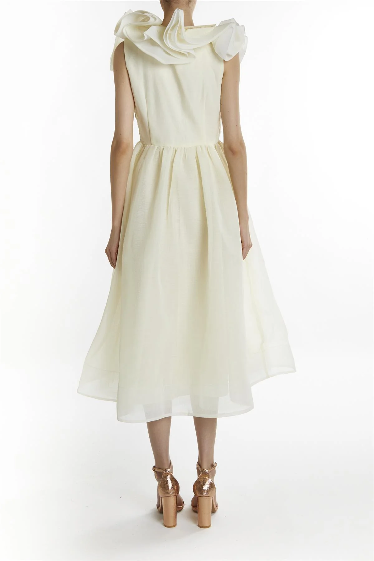 Soft-Yellow Peyton Ruffle Midi Dress