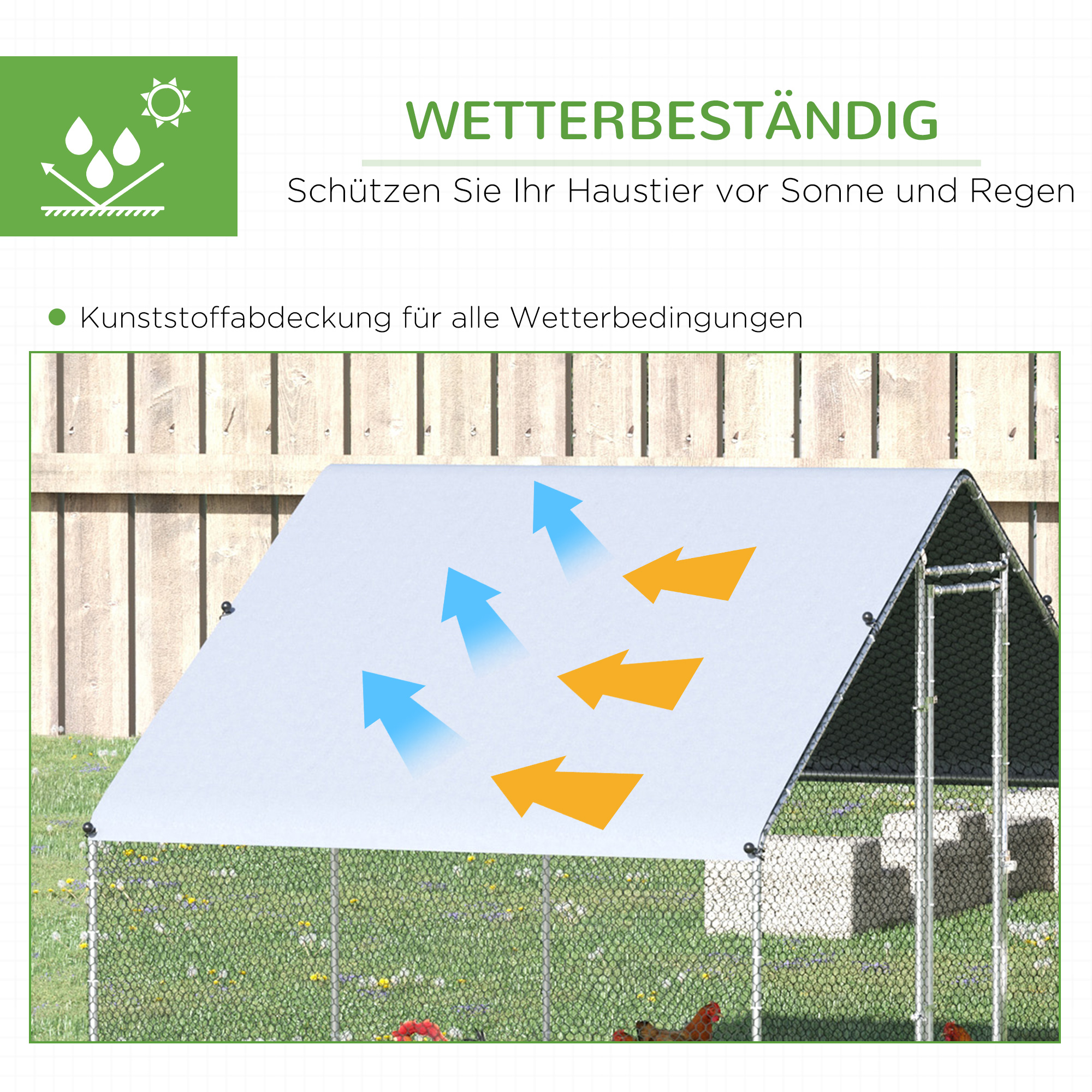 Pawhut kippenhok 300cm x 600cm x 200cm gegalvaniseerd staal