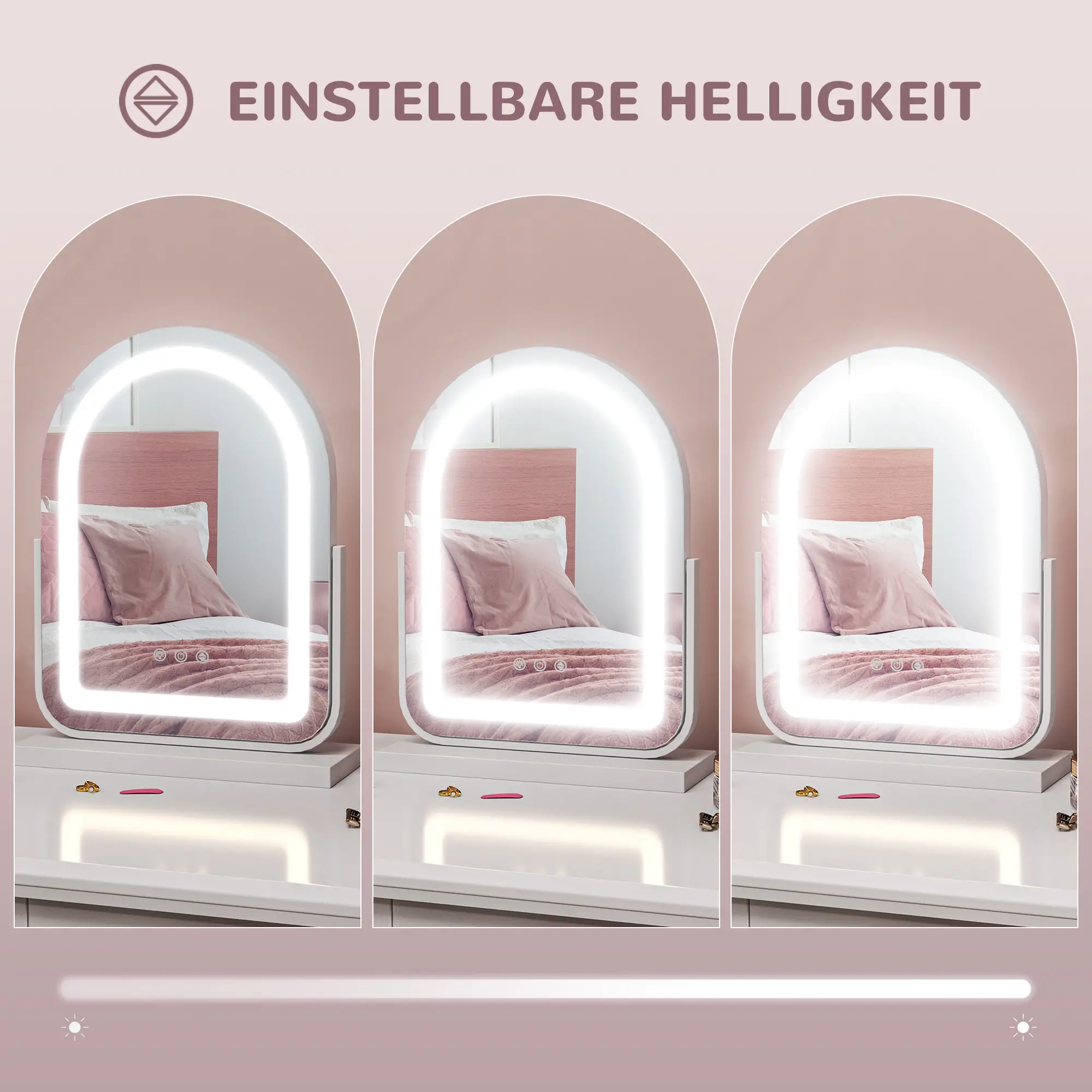 HOMCOM Schminkspiegel mit LED Beleuchtung Touch-Steuerung Weiß