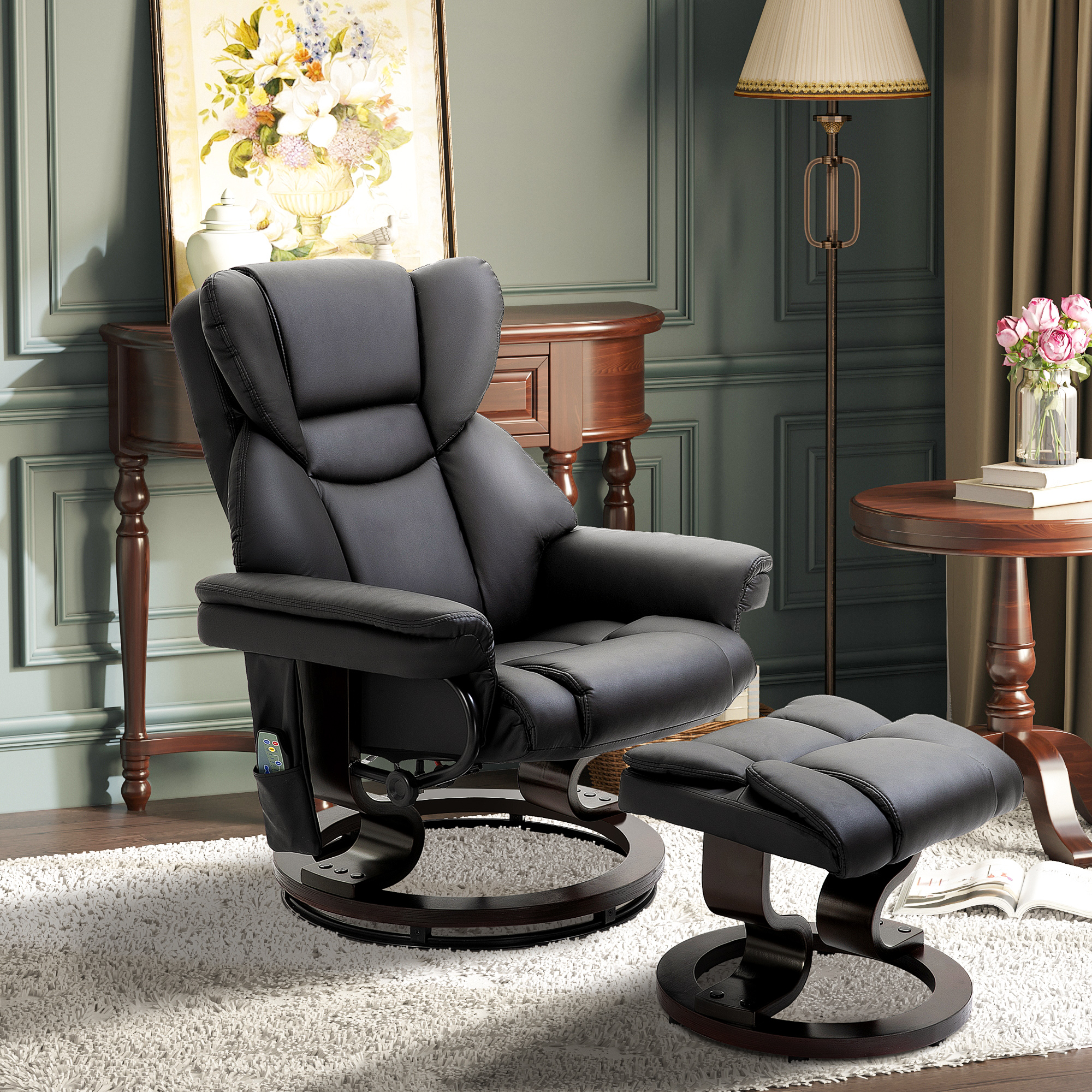 HOMCOM Relaxsessel mit Massagefunktion Fußhocker Liegefunktion Kunstleder 79 x 82 x 101 cm
