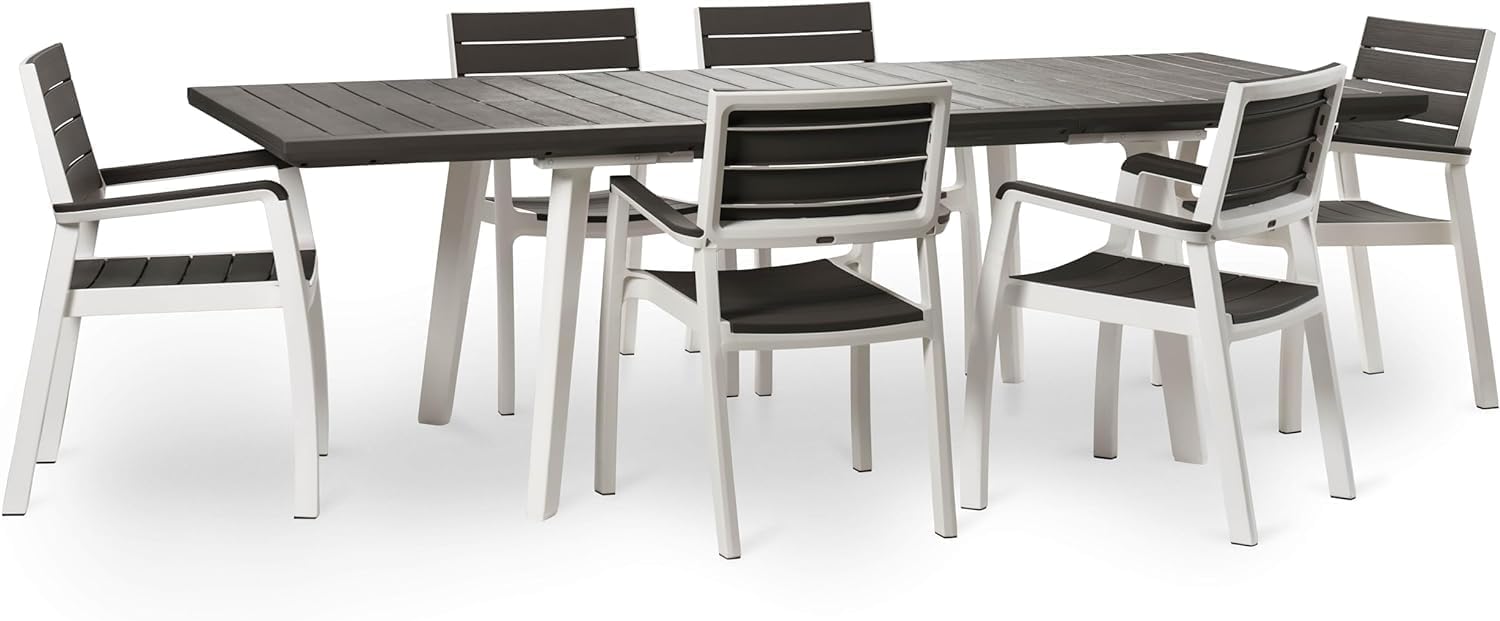 XONE Keter Harmony Resin Table Set (160/240 x 100 x H74 cm) and 6 Armchairs Wood Mould