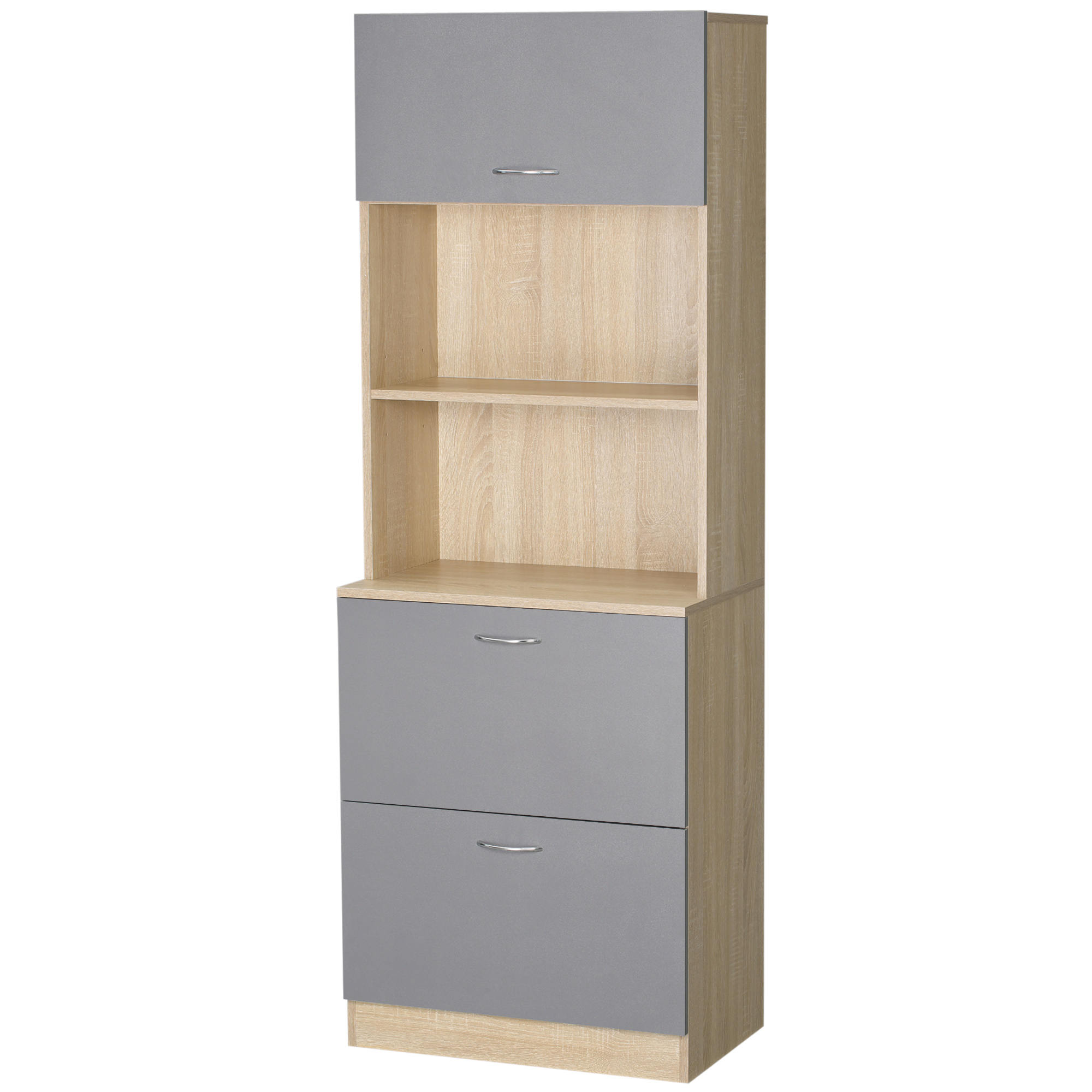 HOMCOM Buffet Küchenschrank Mehrzweckschrank 2 Schubladen 1 Schrank + Große Arbeitsplatte 60 x 38 x 168 cm in Grau