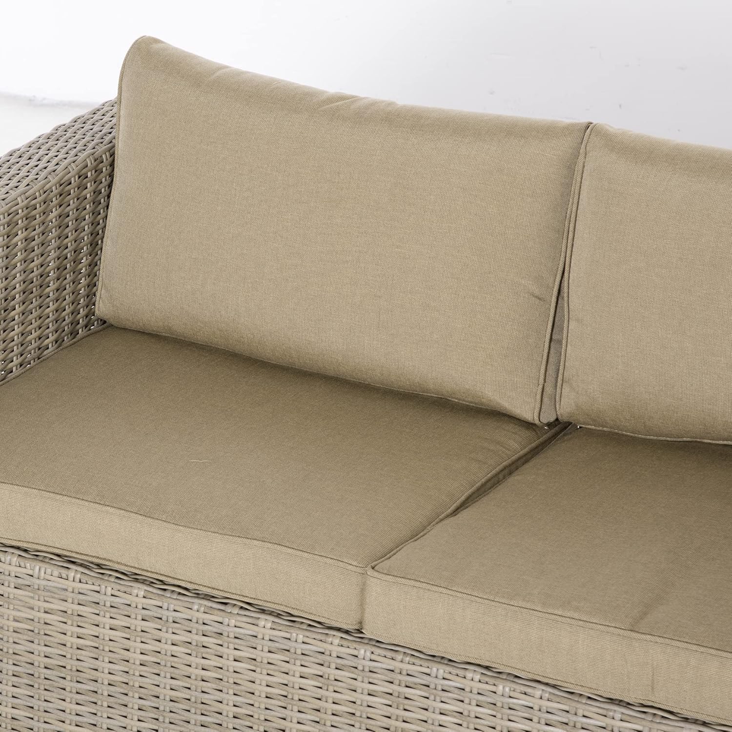 Outsunny 4-Piece PE Rattan Garden Furniture Set, Outdoor Living Room with 1 Sofa, 2 Armchairs, 1 Table and Removable and Washable Cushions, Khaki and Beige