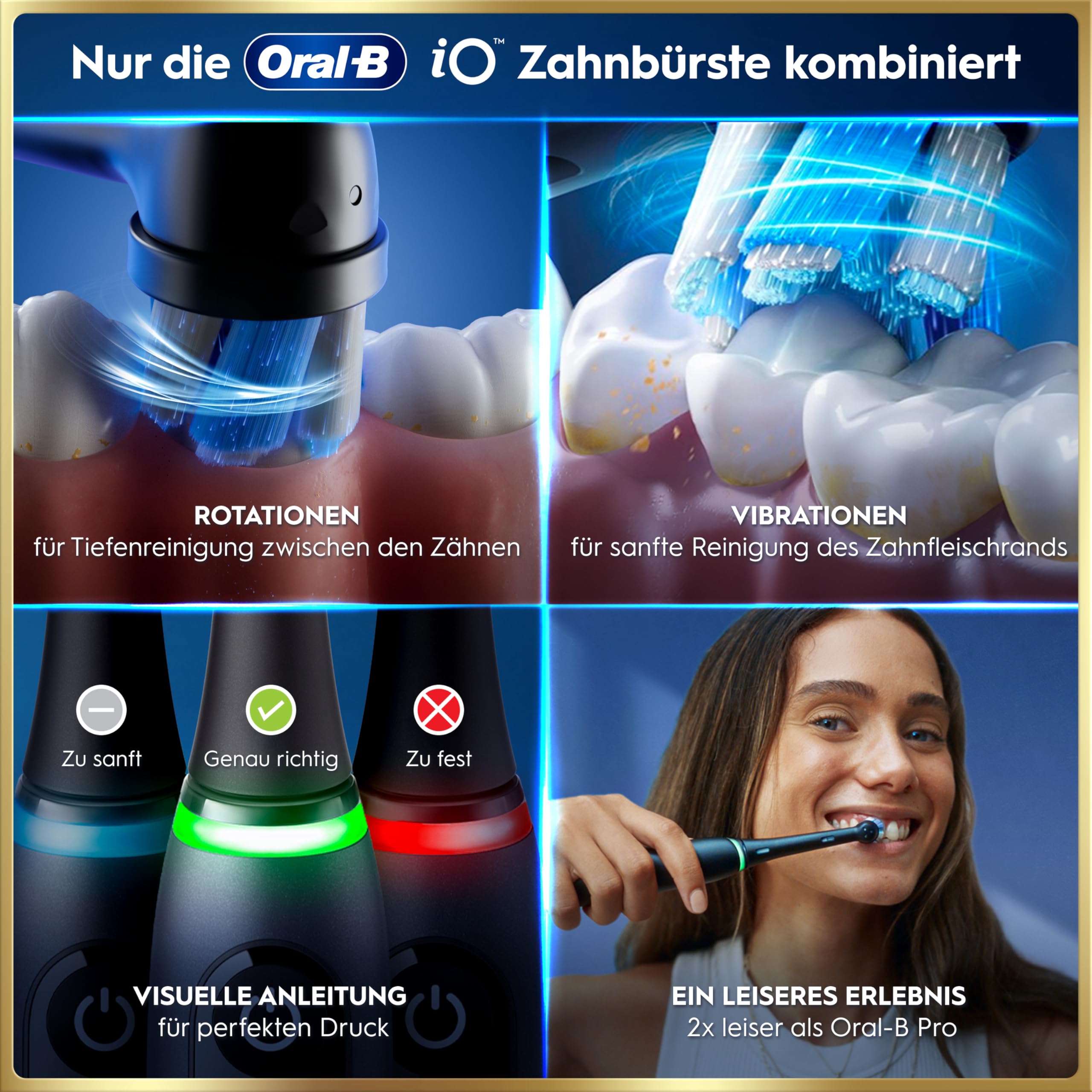 Elektrische Zahnbürste iO Series 9 mit 7 Putzmodi, 3 Aufsteckbürsten, Lade-Reise-Etui und Ladestation in Schwarz