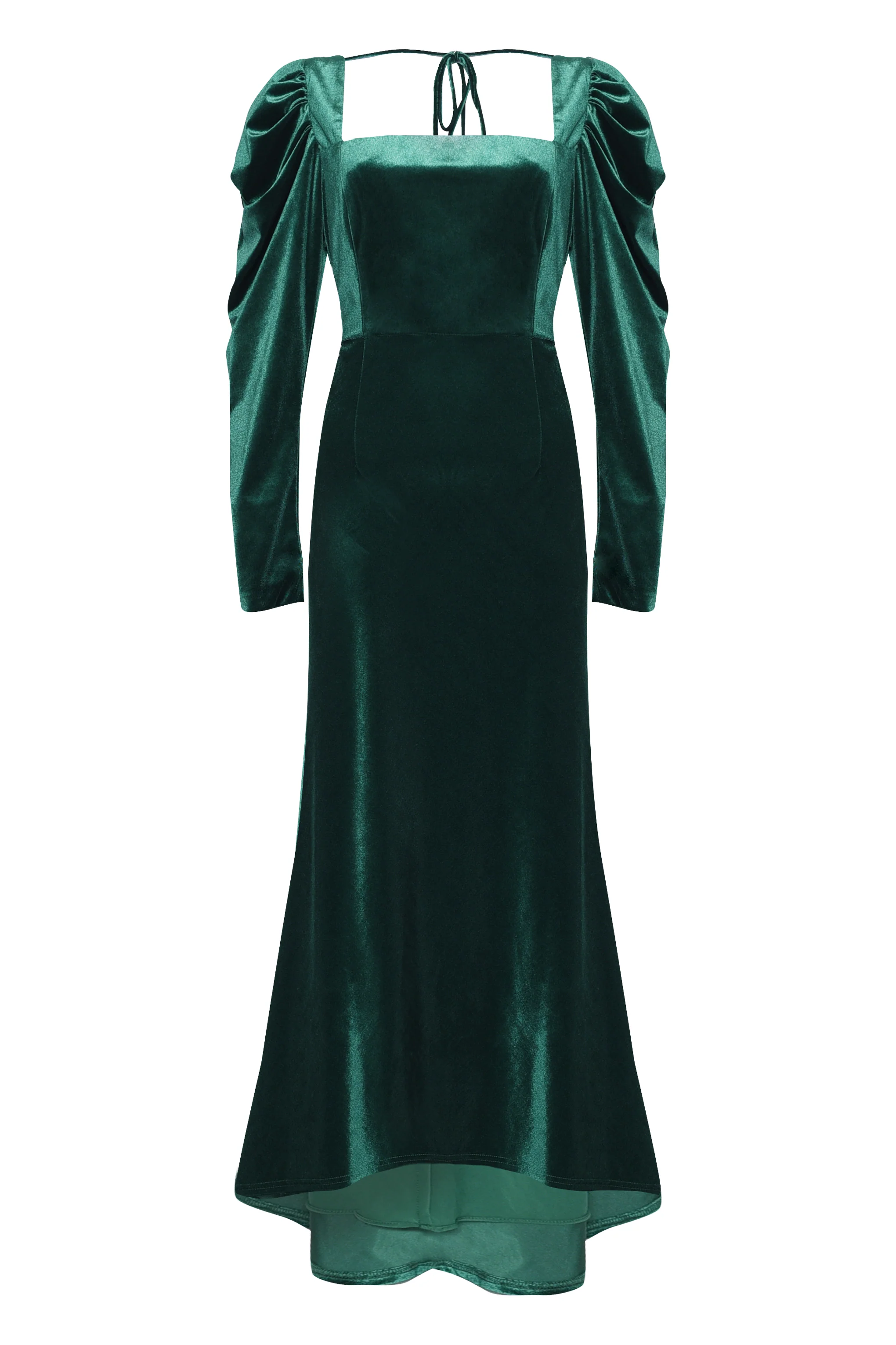 Emerald Green Velvet Maxi Dress with Extravagant Shoulders