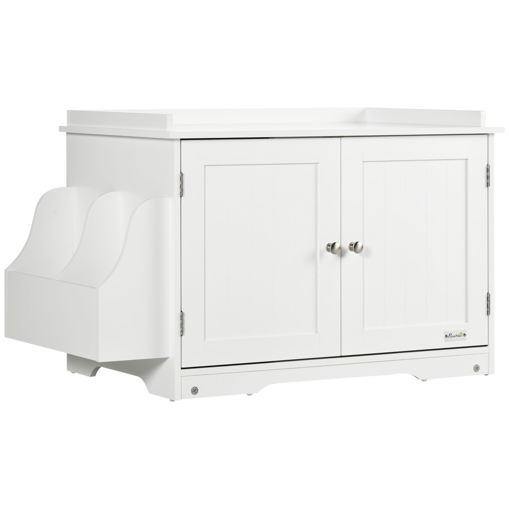 PawHut Katzentoilette, Katzenhaus, mit Trennwand, magnetischer Doppeltür, seitlicher Ablage, weiß, 86 x 48 x 52cm