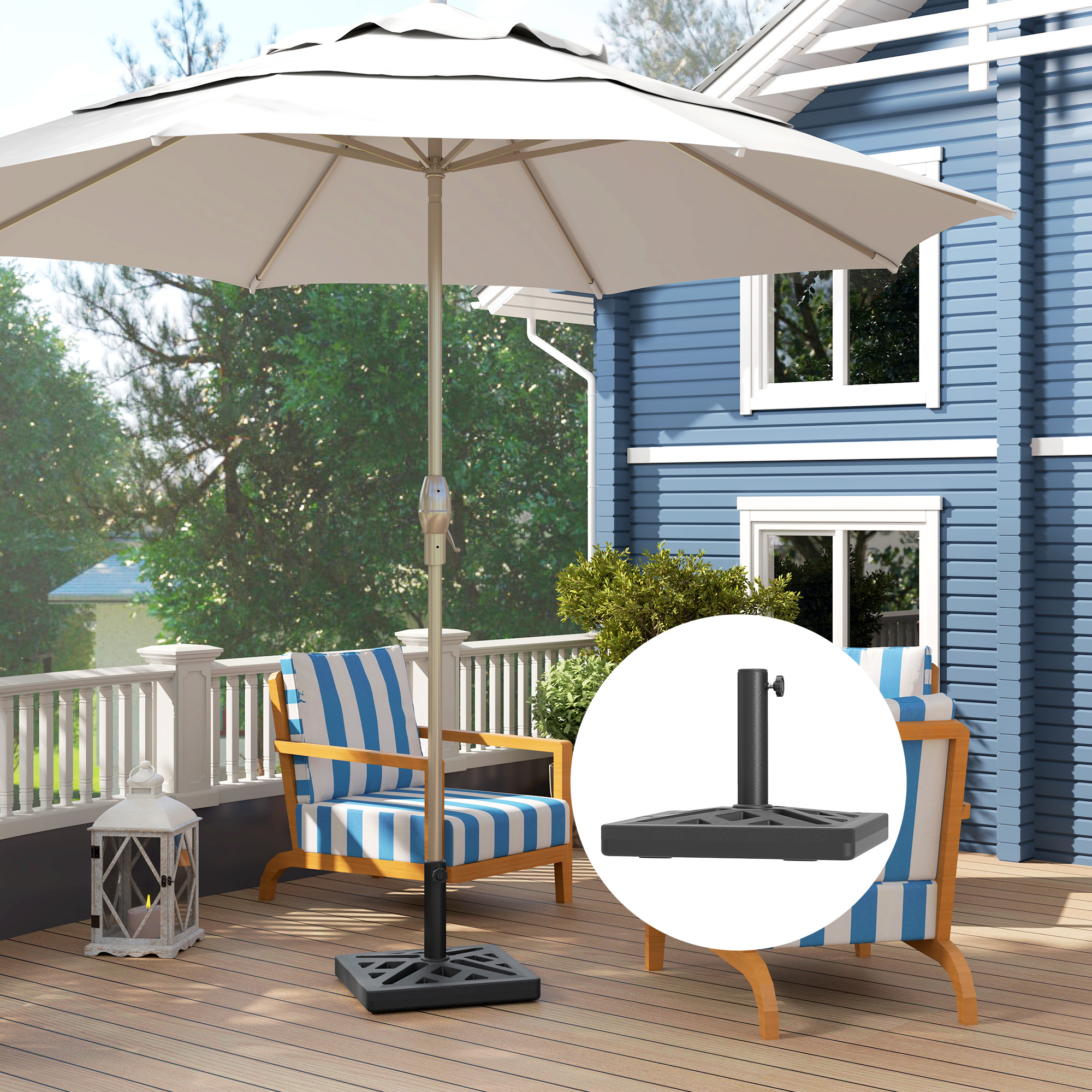 Outsunny Sonnenschirmständer aus Beton, 15 kg, für Sonnenschirmmasten von Ø 32, 38, 48 mm, durchbrochenes Design, 45 x 45 x 33,5 cm, schwarz