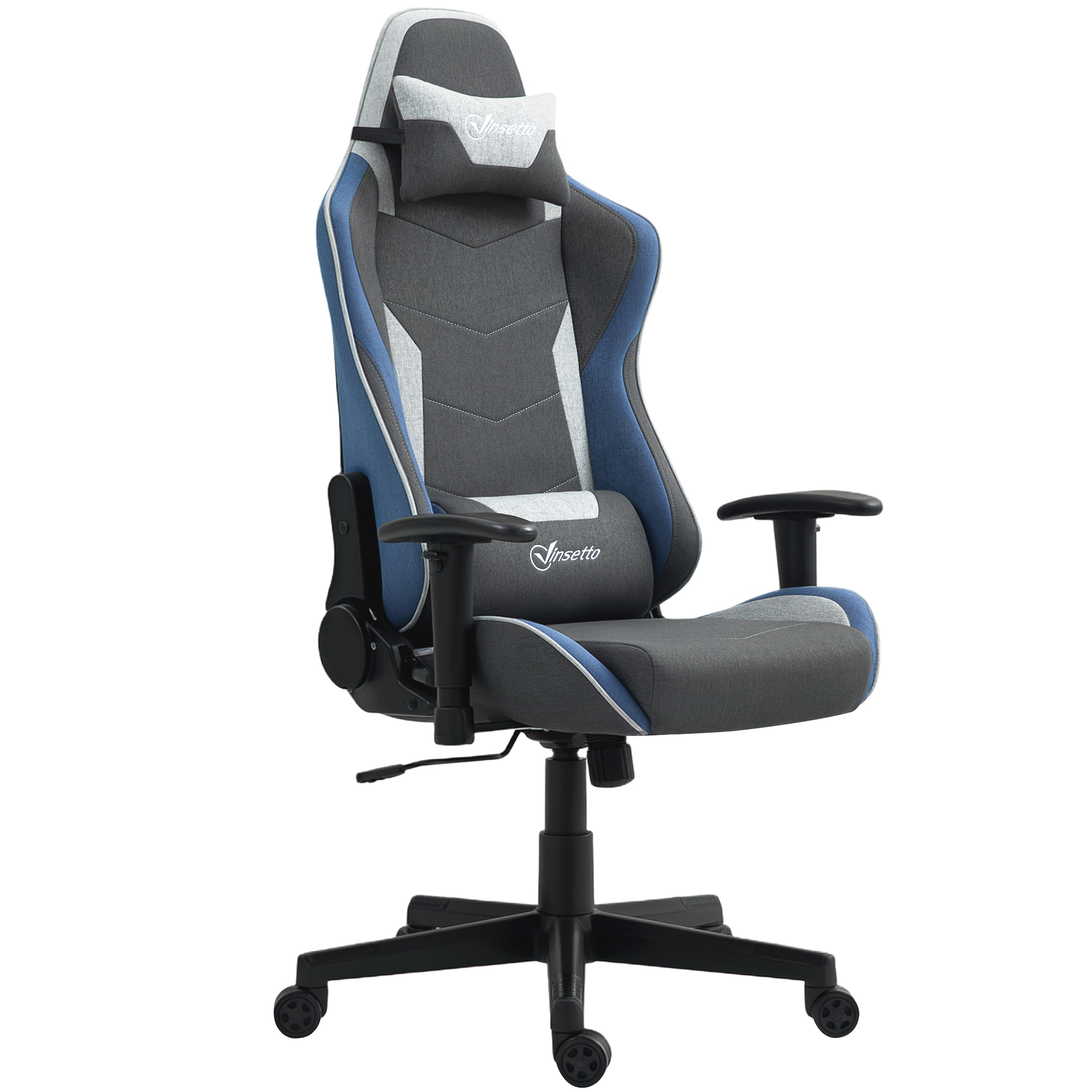 Vinsetto Gaming Stuhl mit 150°-Neigungswinkel und Wippfunktion, aus Leinenstoff, 66x53x128-138 cm, Grau