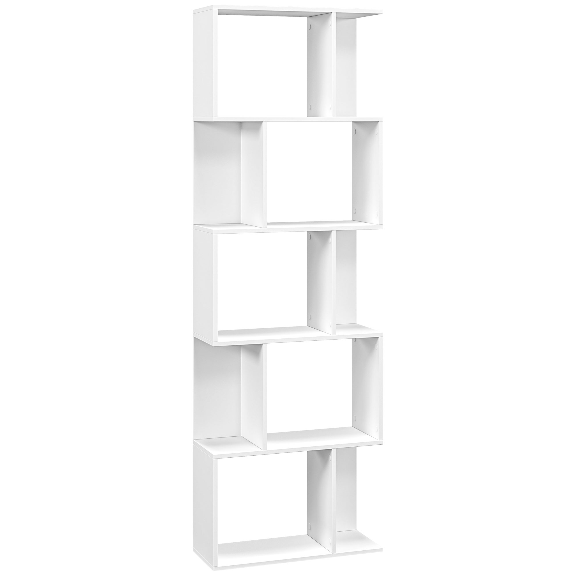 HOMCOM Holzregal mit 5 Regalen und Trennwand, 60x24x184,5 cm, Weiß