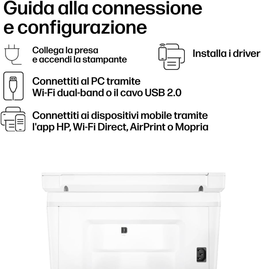 HP LaserJet M140w 7MD72F, Stampante Multifunzione Laser A4, Monocromatica, Stampa Fronte e Retro Manuale in Bianco e Nero, 20 ppm, Wi-Fi, Smart, Bianca